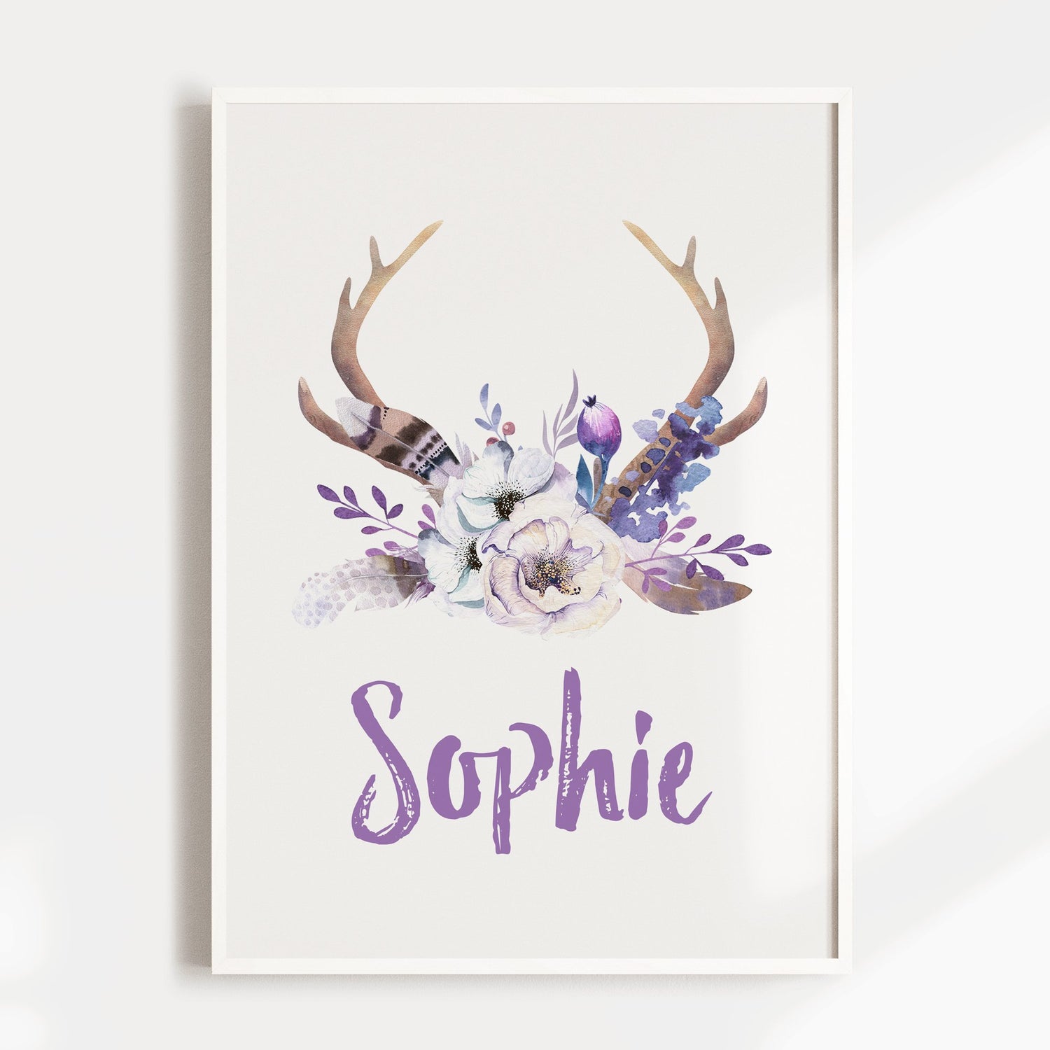 Floral Boho Tribal Antler Name Print