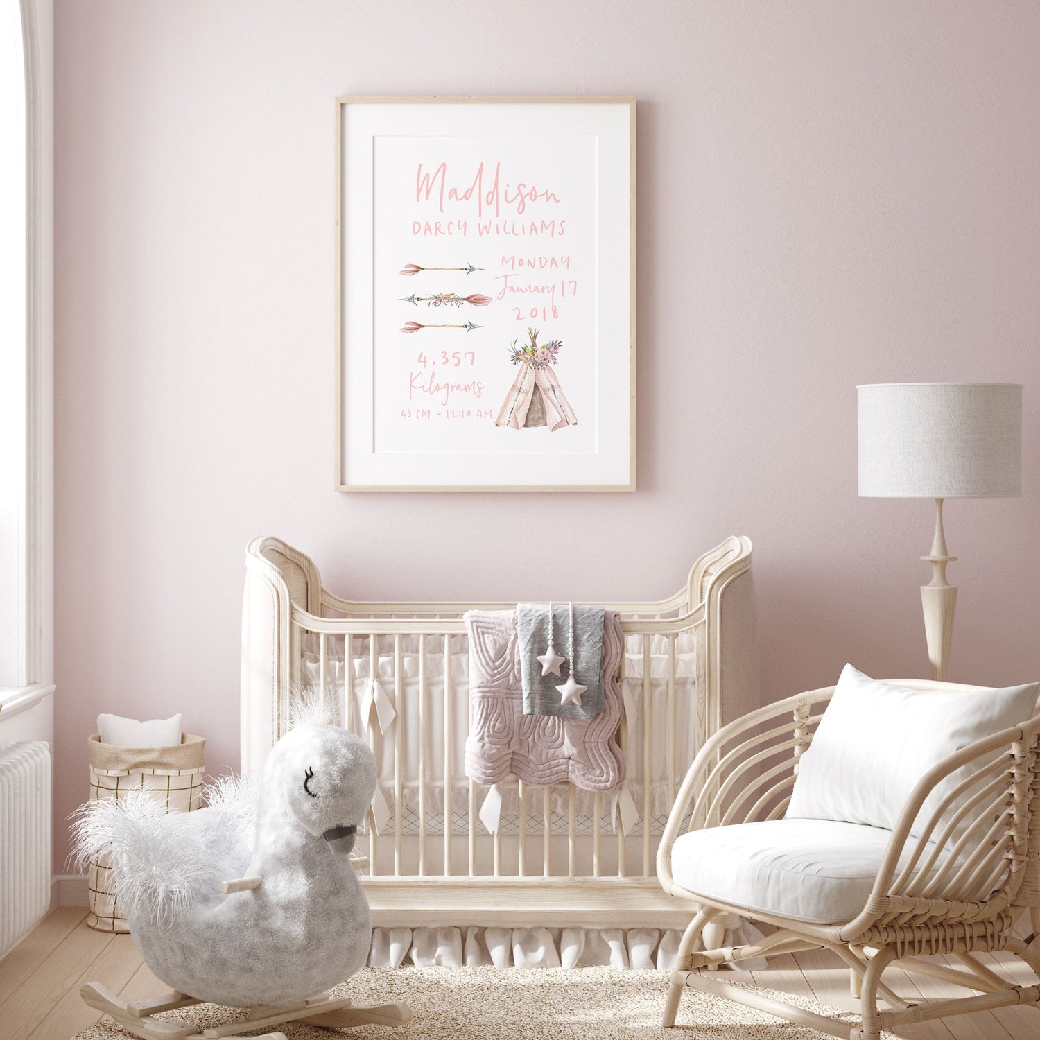 Floral Boho Tribal Teepee & Arrow Birth Print