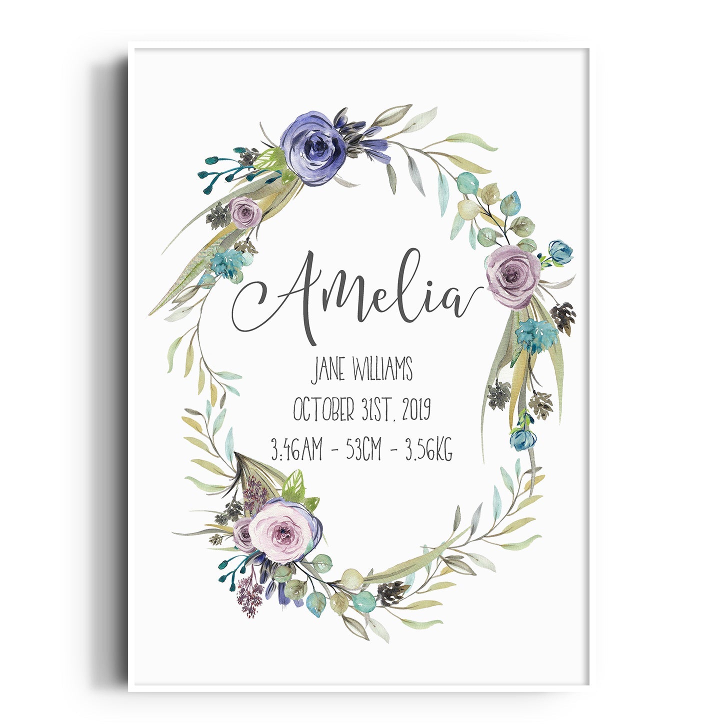 Floral Boho Woodland Birth Print