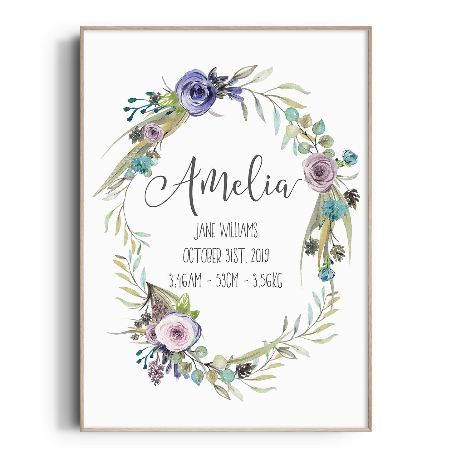 Floral Boho Woodland Birth Print