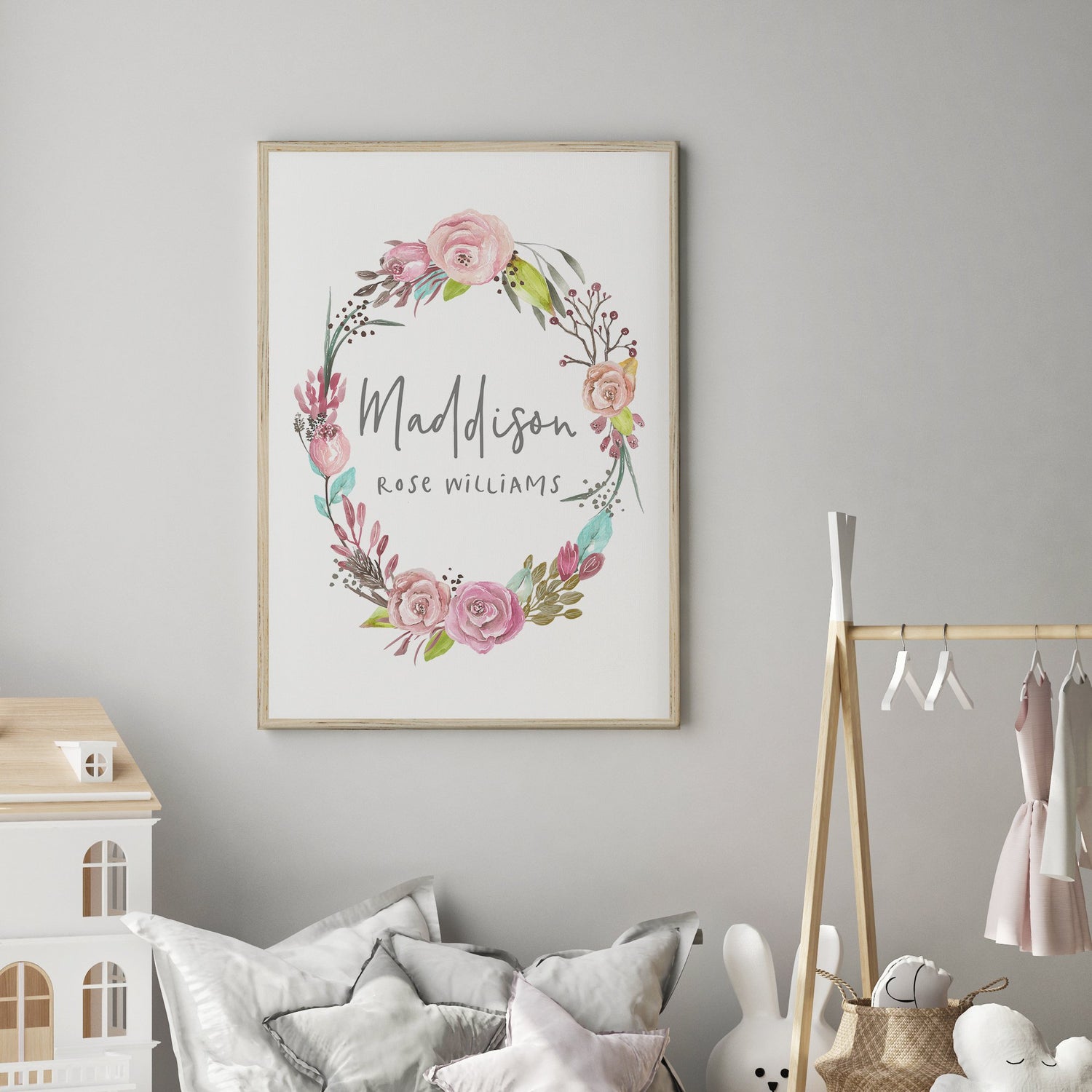 Floral Woodland Boho Wreath Name Print