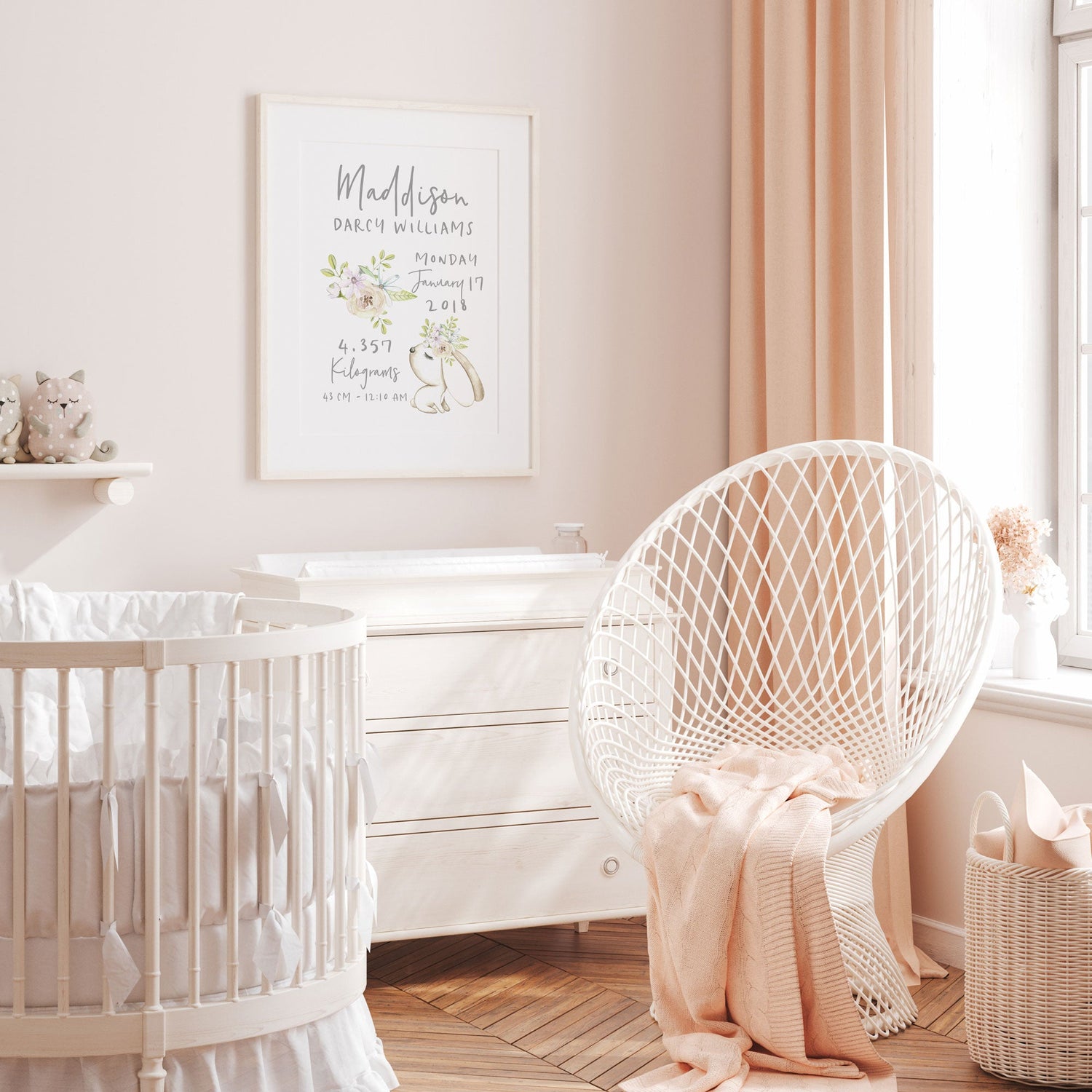 Floral Woodland Bunny Birth Print