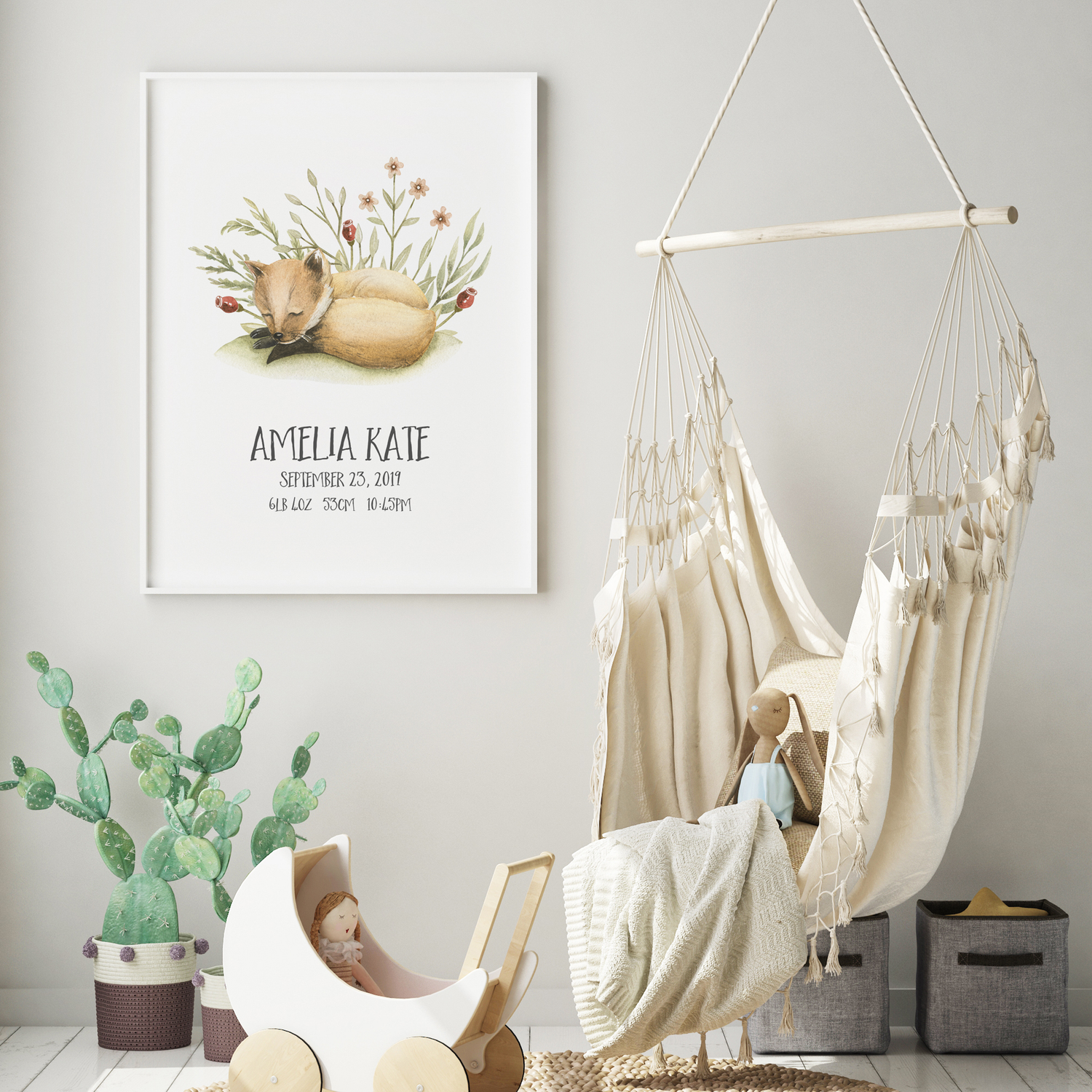 Woodland Baby Fox Birth Print