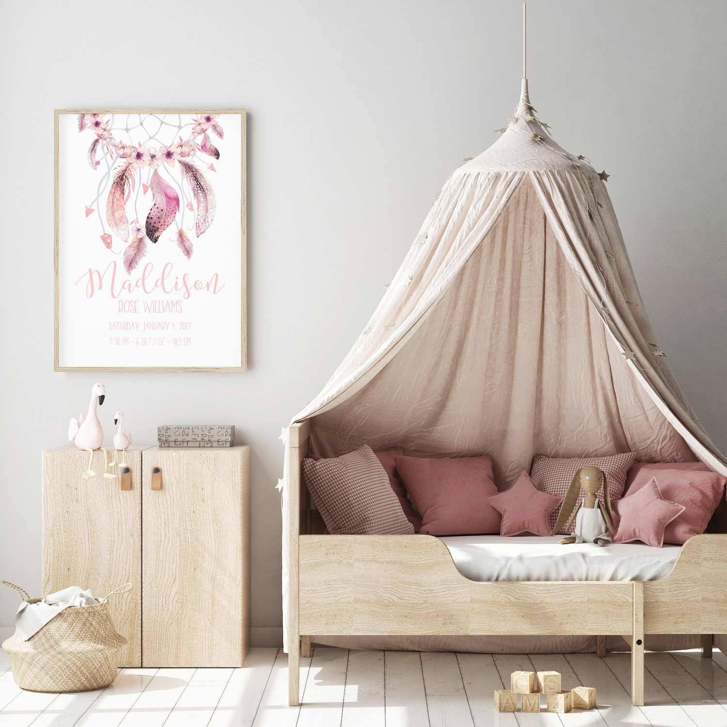 Woodland Boho Dreamcatcher Birth Print