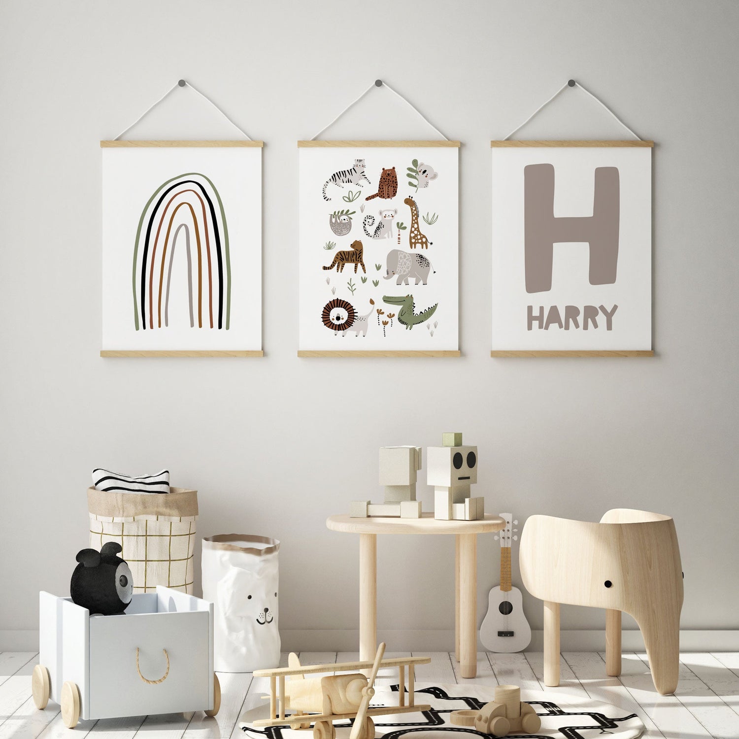 Jungle Animals, Rainbow & Name Prints