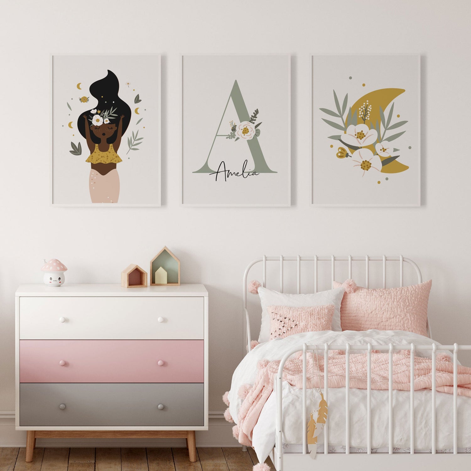 Mermaid, Moon & Name Print