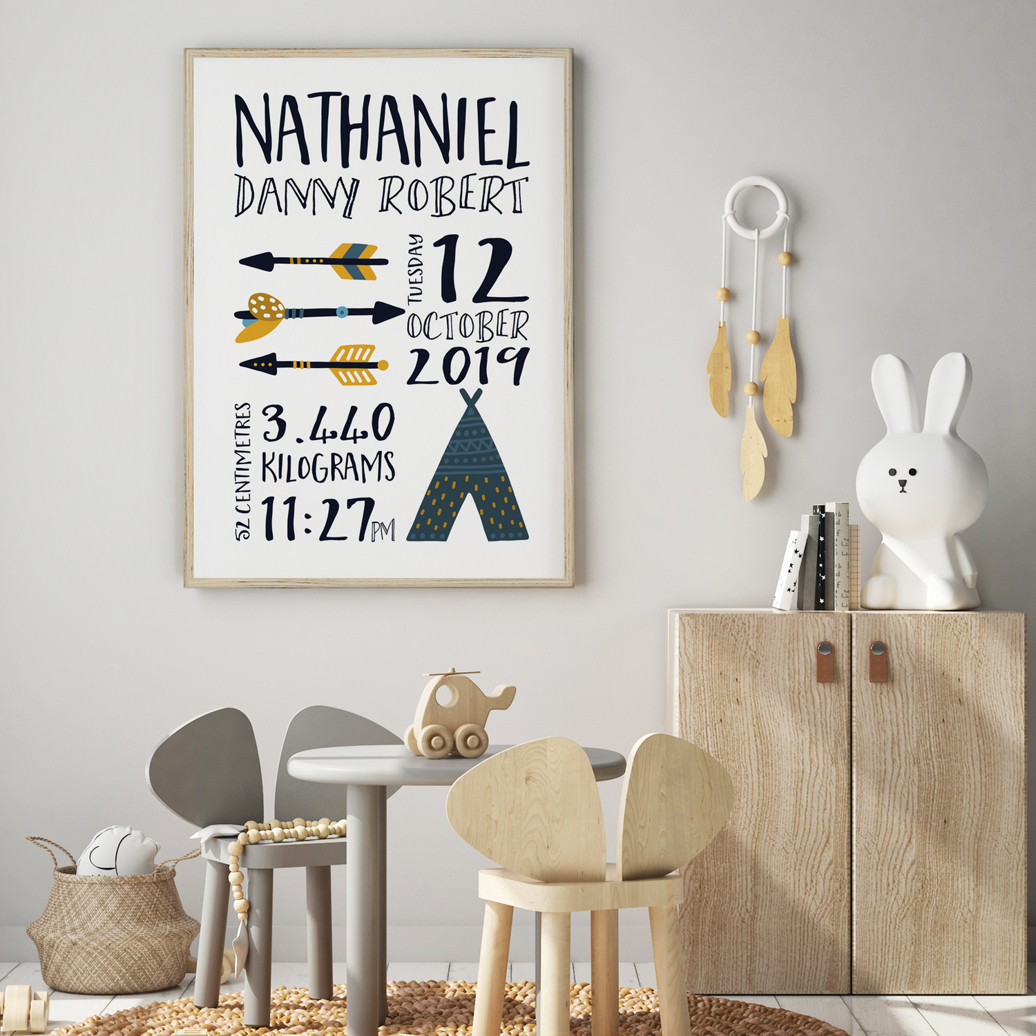 Woodland Teepee & Arrows Birth Prints