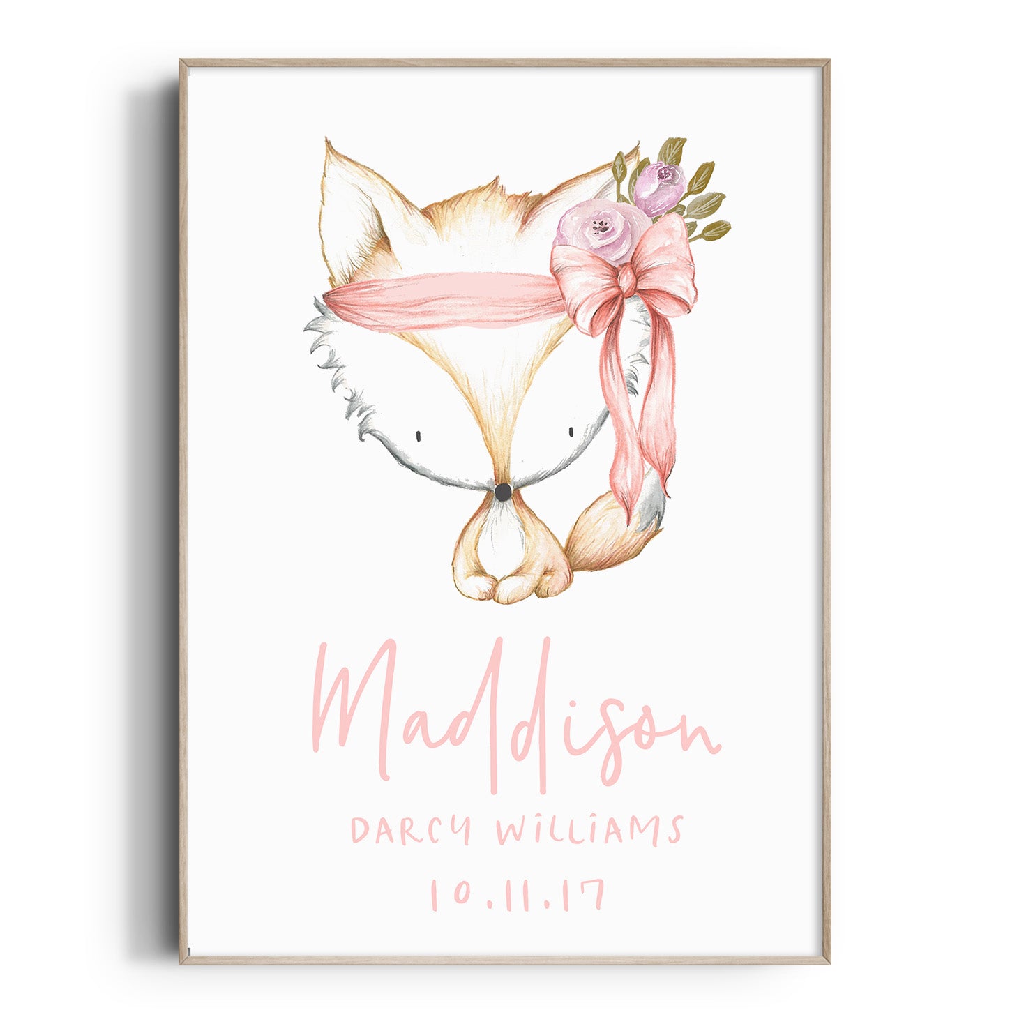 Woodland Floral Boho Fox Birth Print