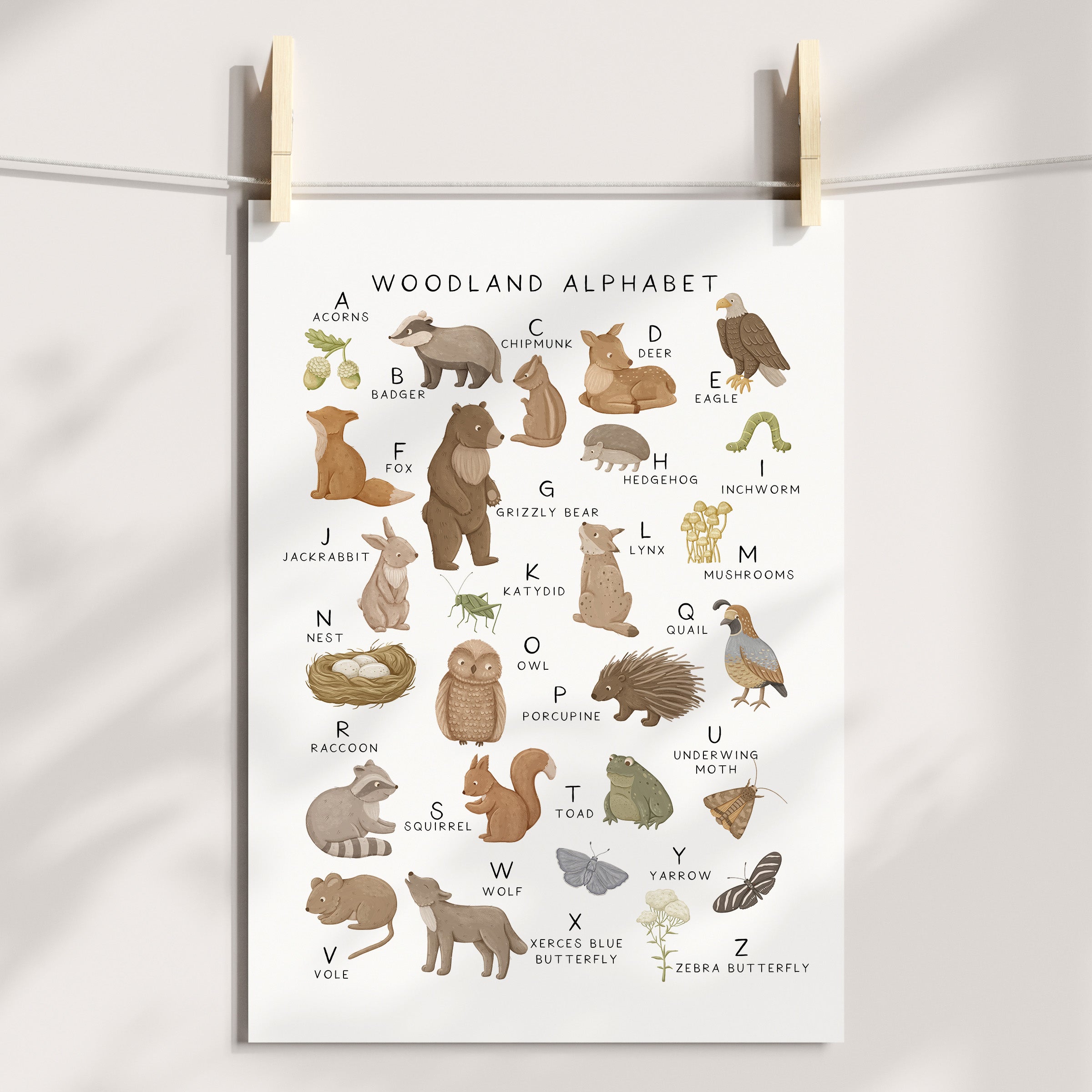 Woodland Animal Alphabet Print