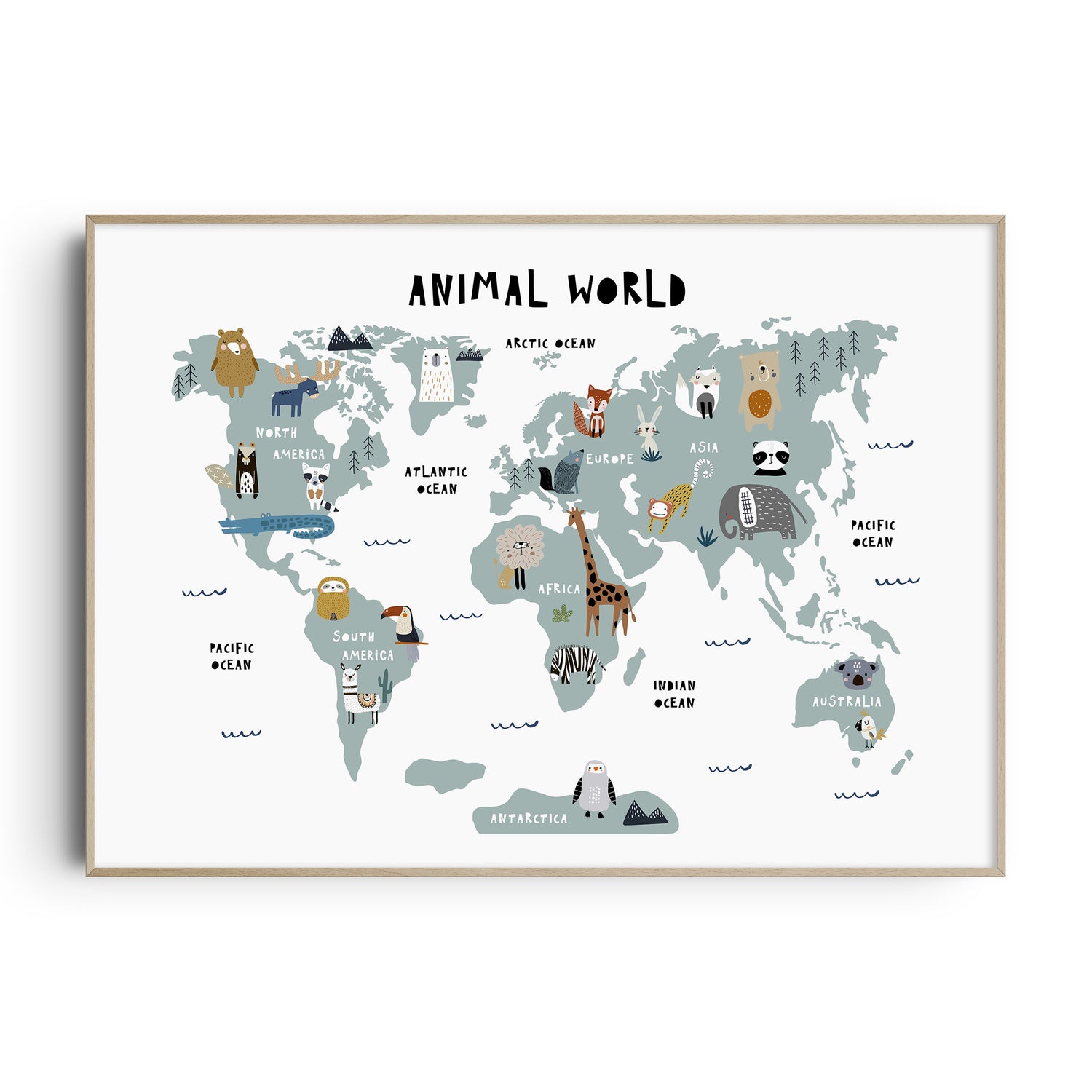 Animal World Map Print