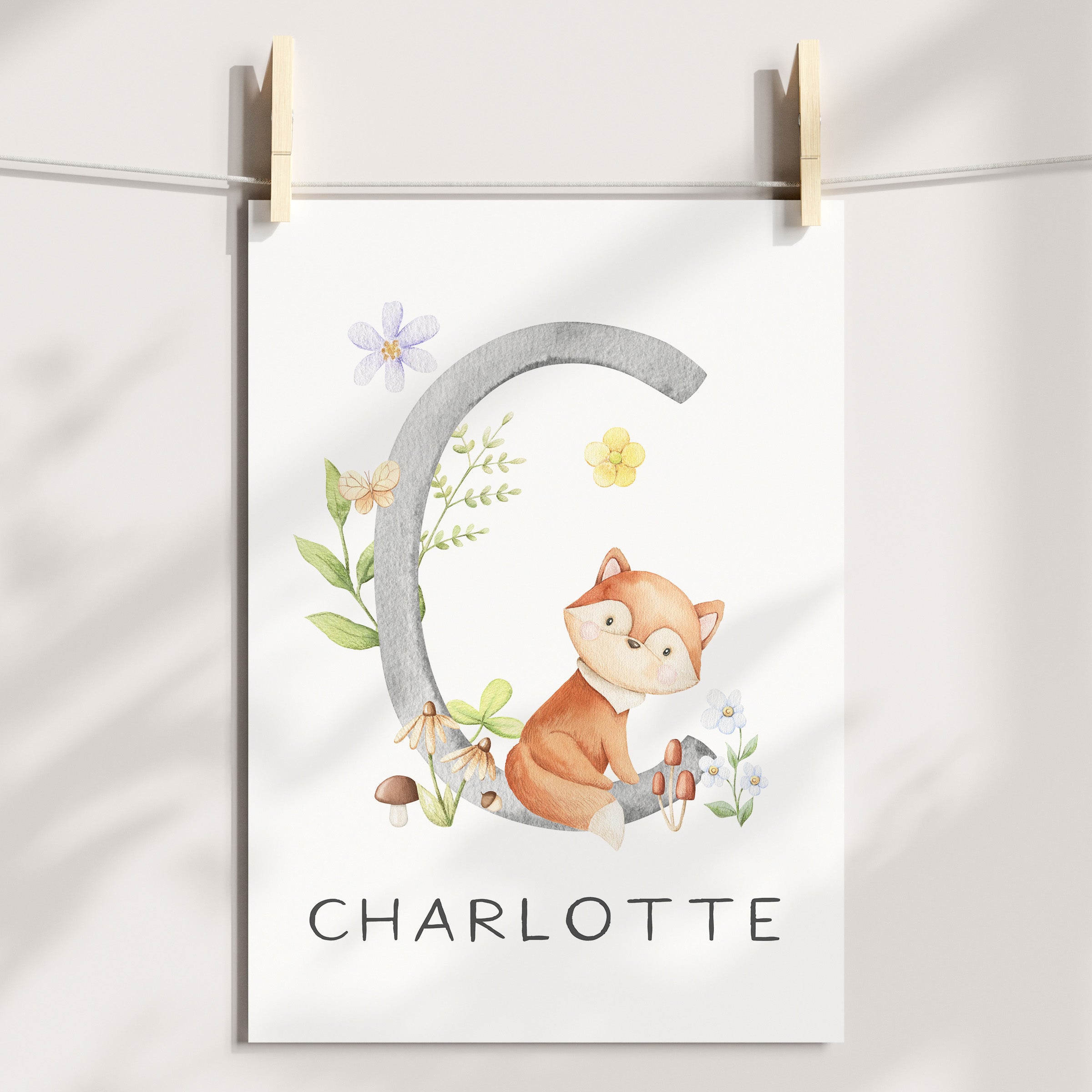 Woodland Fox Name Print