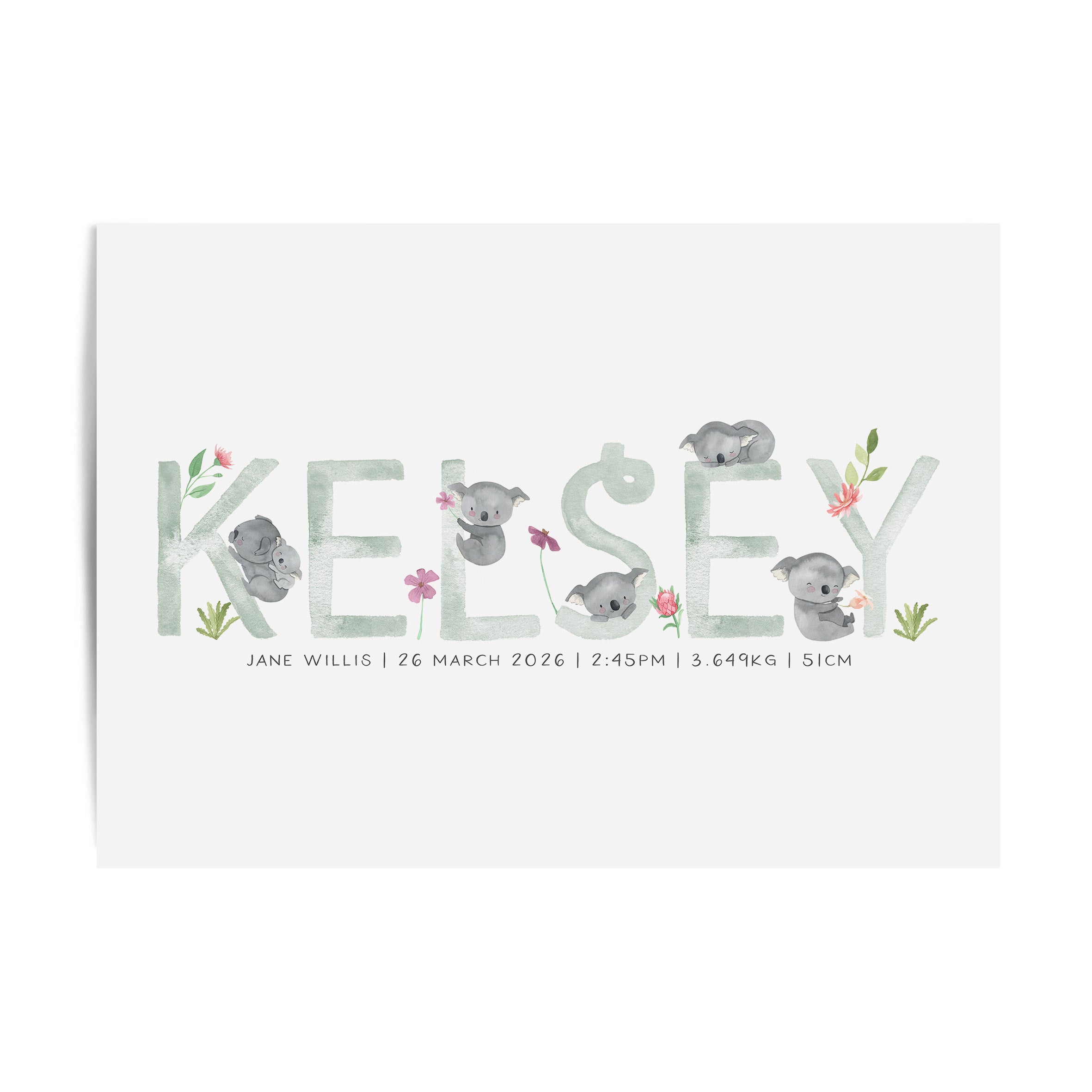 Floral Koala Name Print