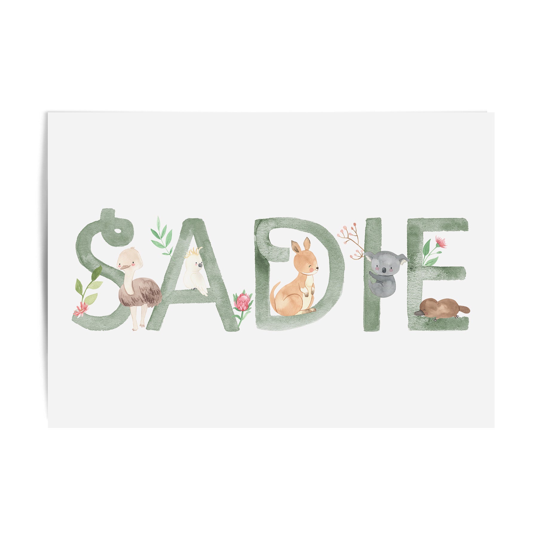 Australian Animals Floral Name Print
