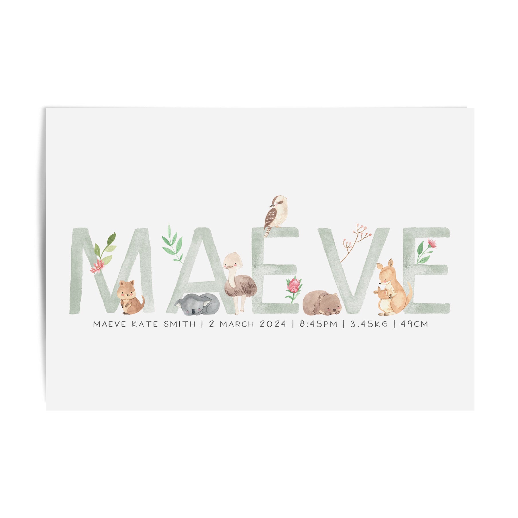 Australian Animals Floral Name Print