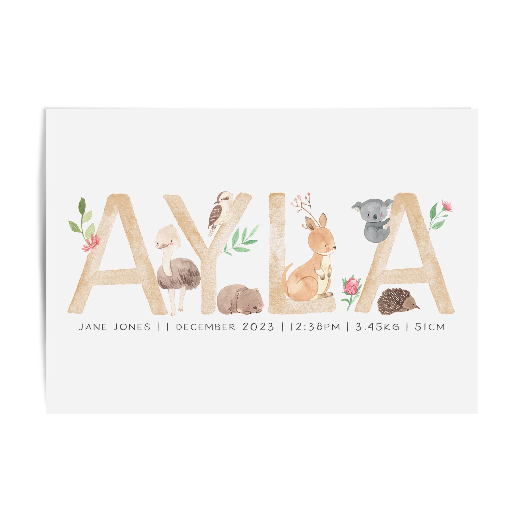 Australian Animals Floral Name Print
