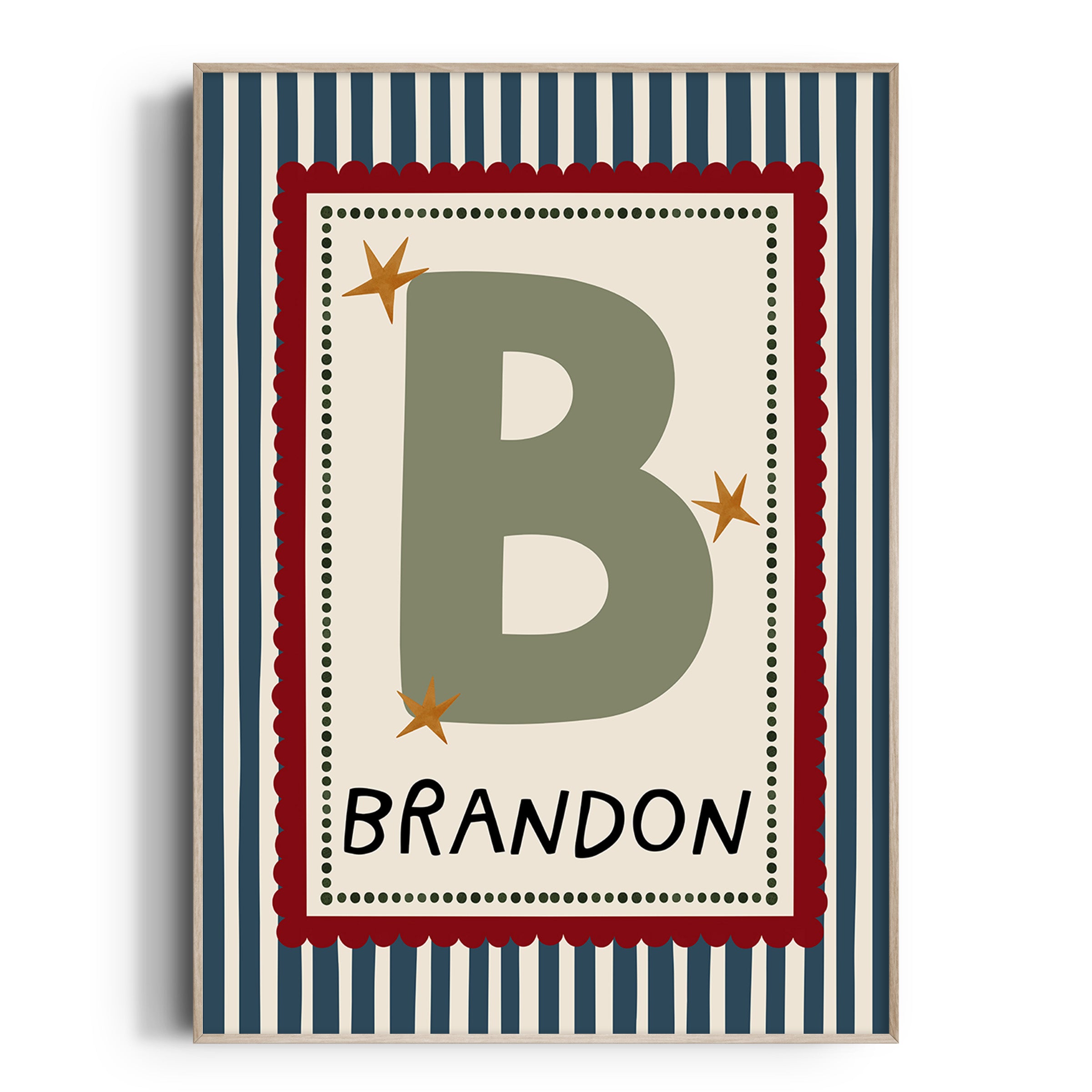 Dark Blue Stripe Letter & Name Print