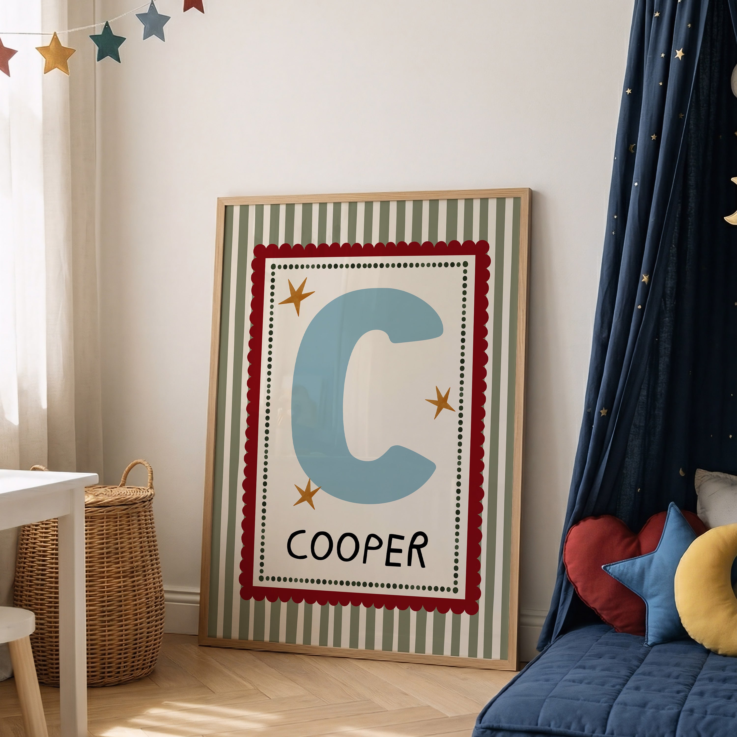 Green Stripe Letter & Name Print