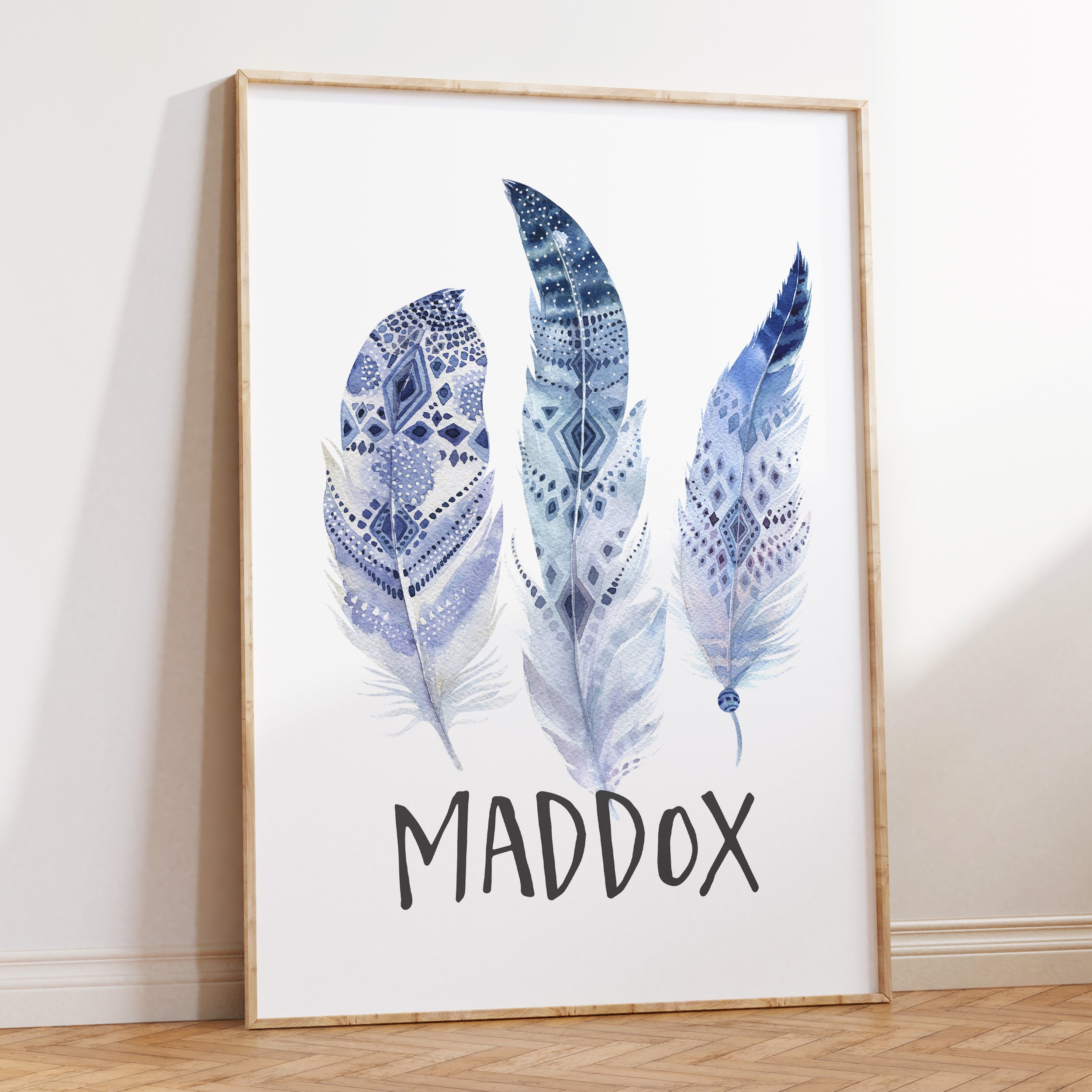 Blue Woodland Feather Name Print