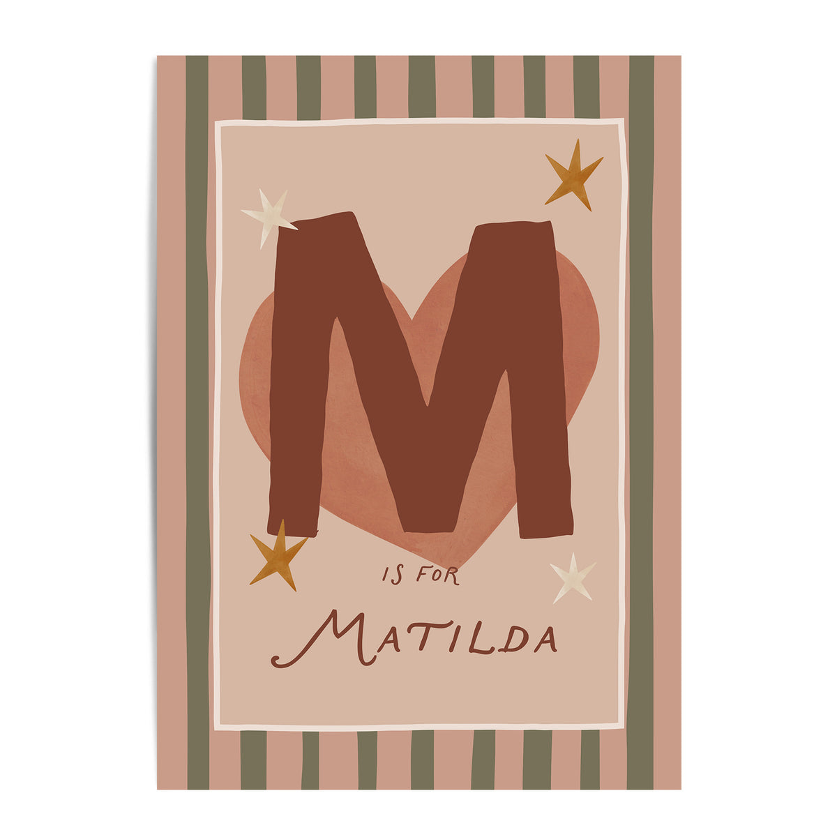 Stripe Whimsy Heart Letter & Name Print