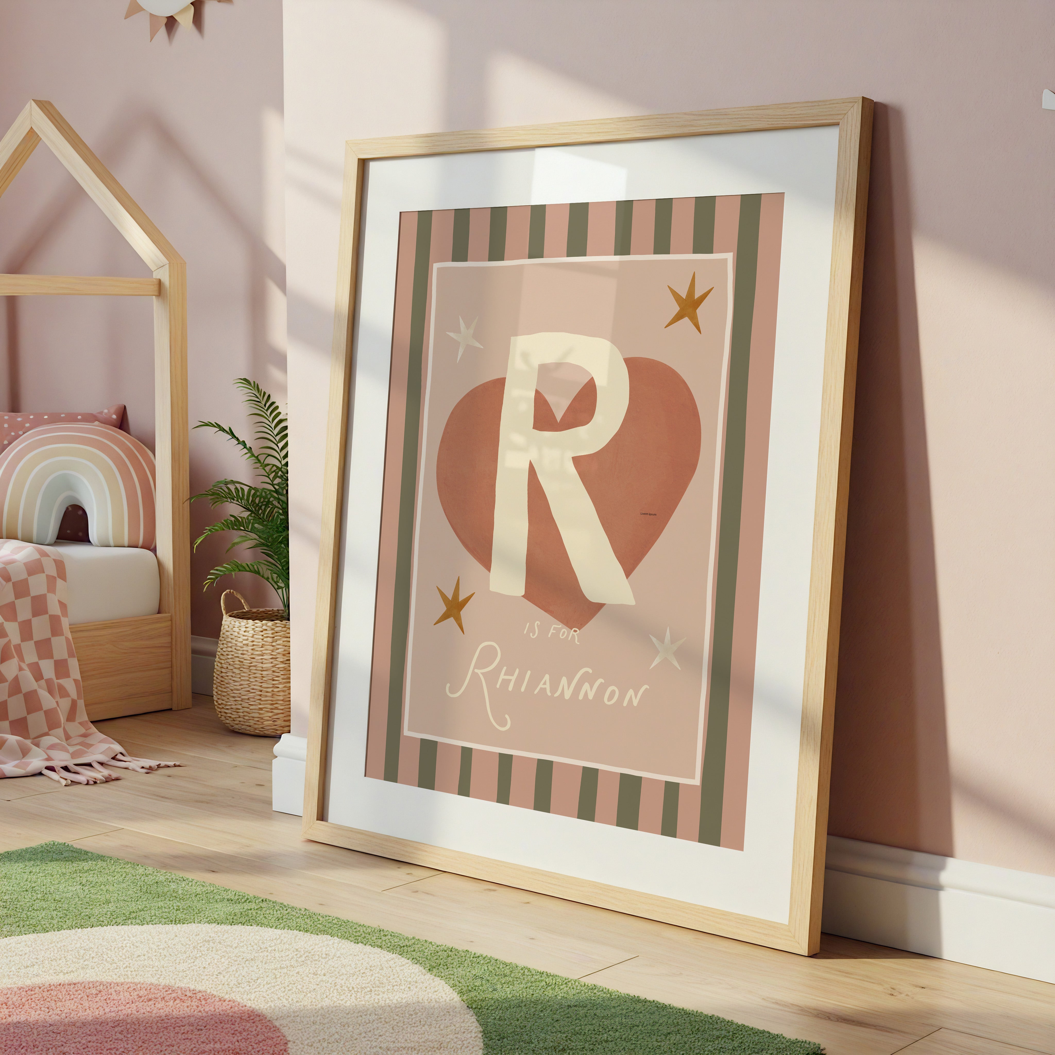 Stripe Whimsy Heart Letter & Name Print