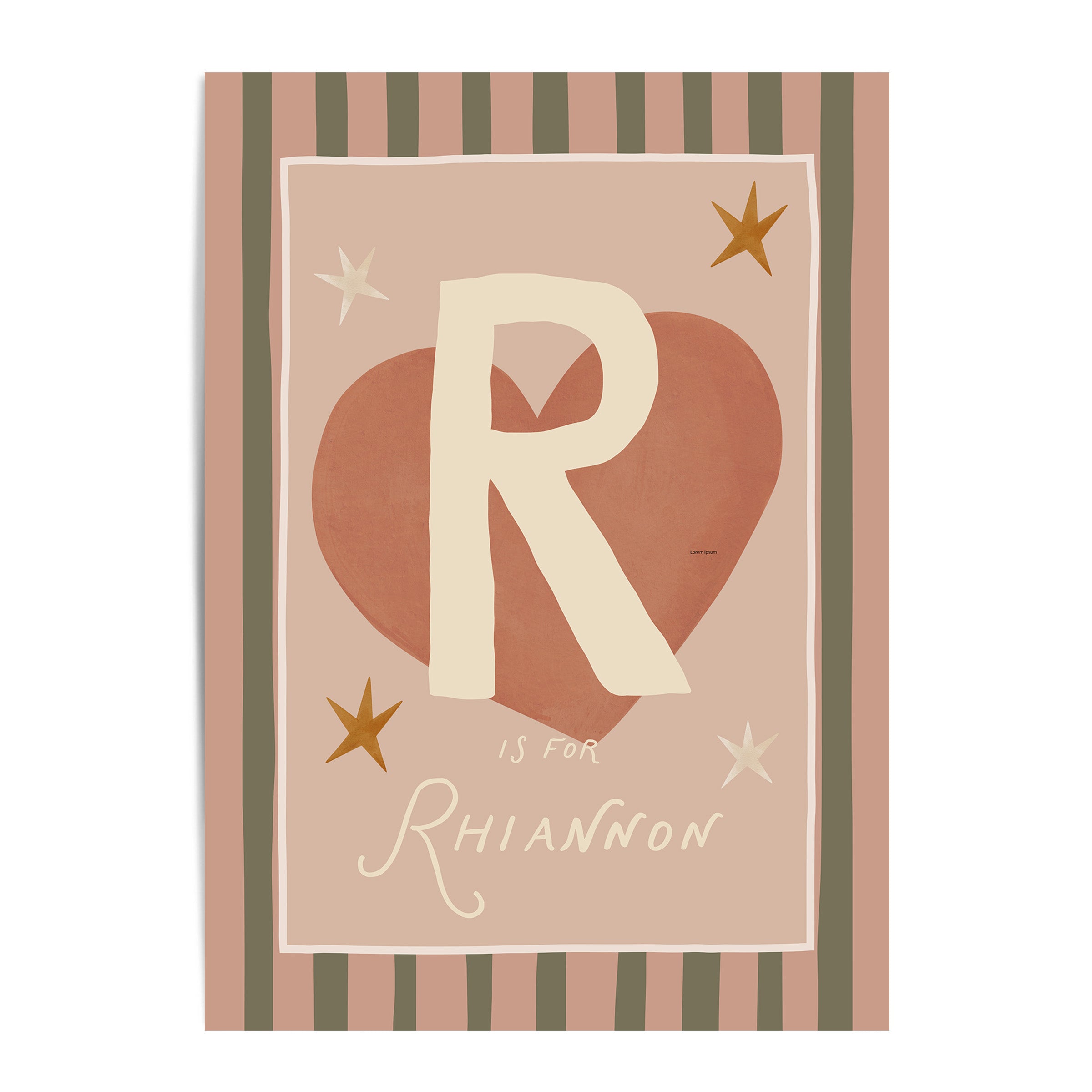 Stripe Whimsy Heart Letter & Name Print