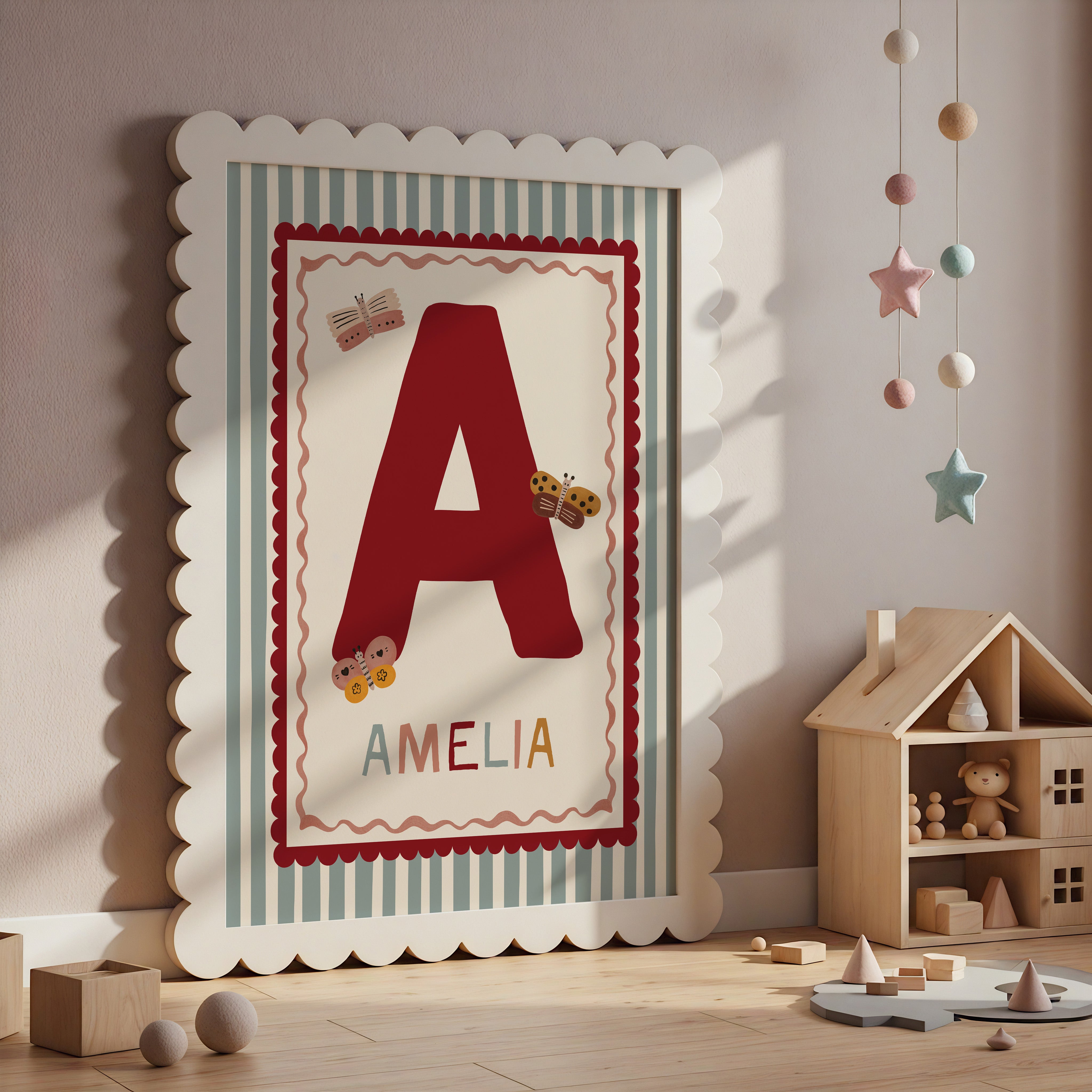 Stripe Butterfly Name & Initial Print