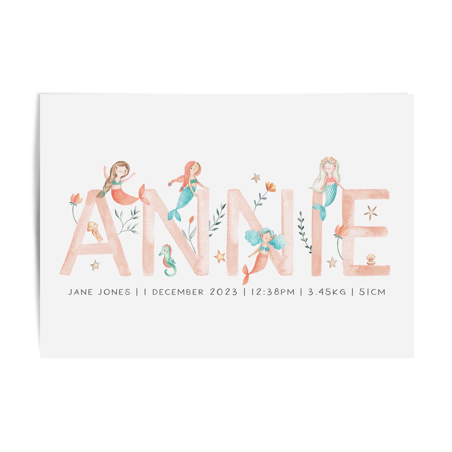 Mermaid Name & Birth Print