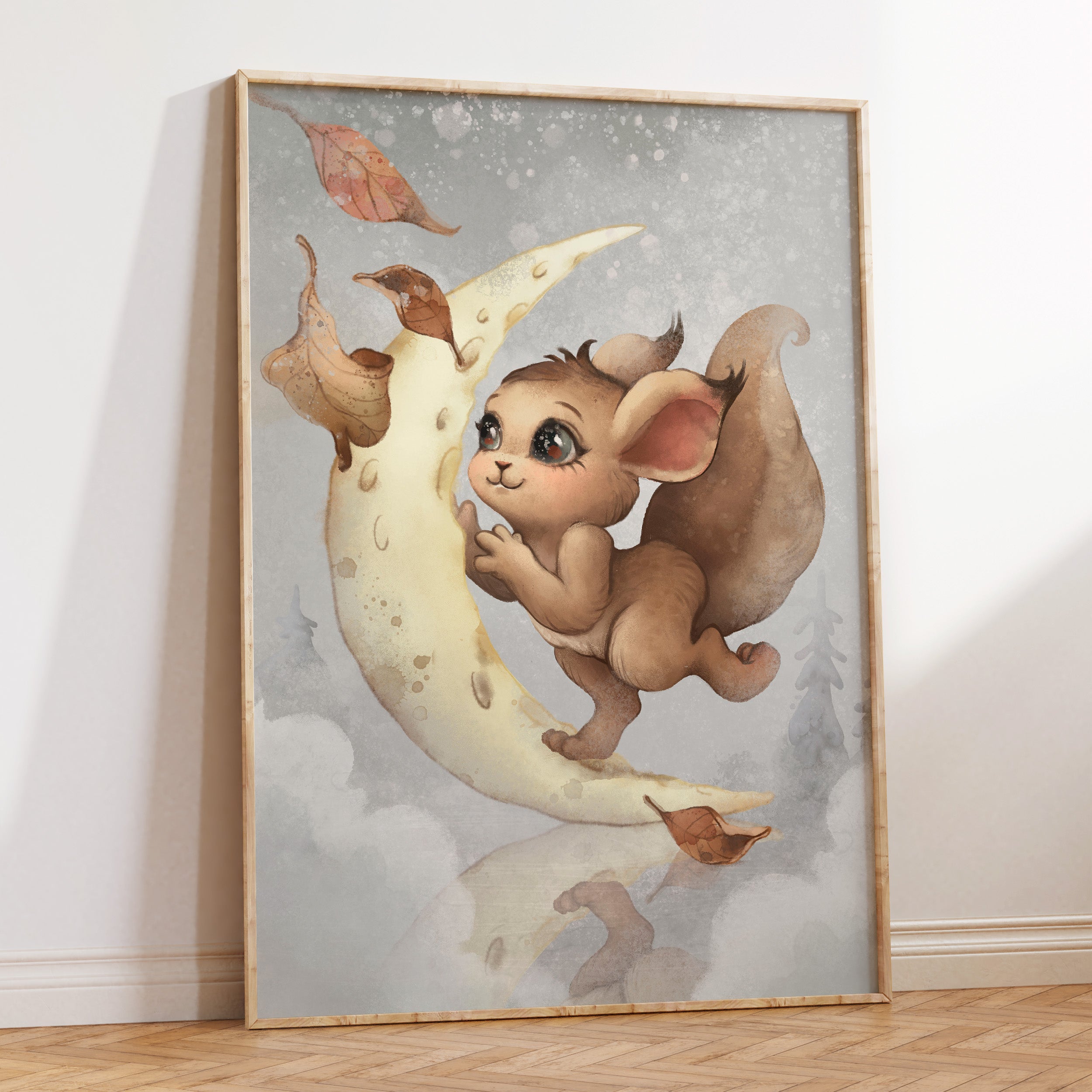 Whimsical Moon & Squirrel Print