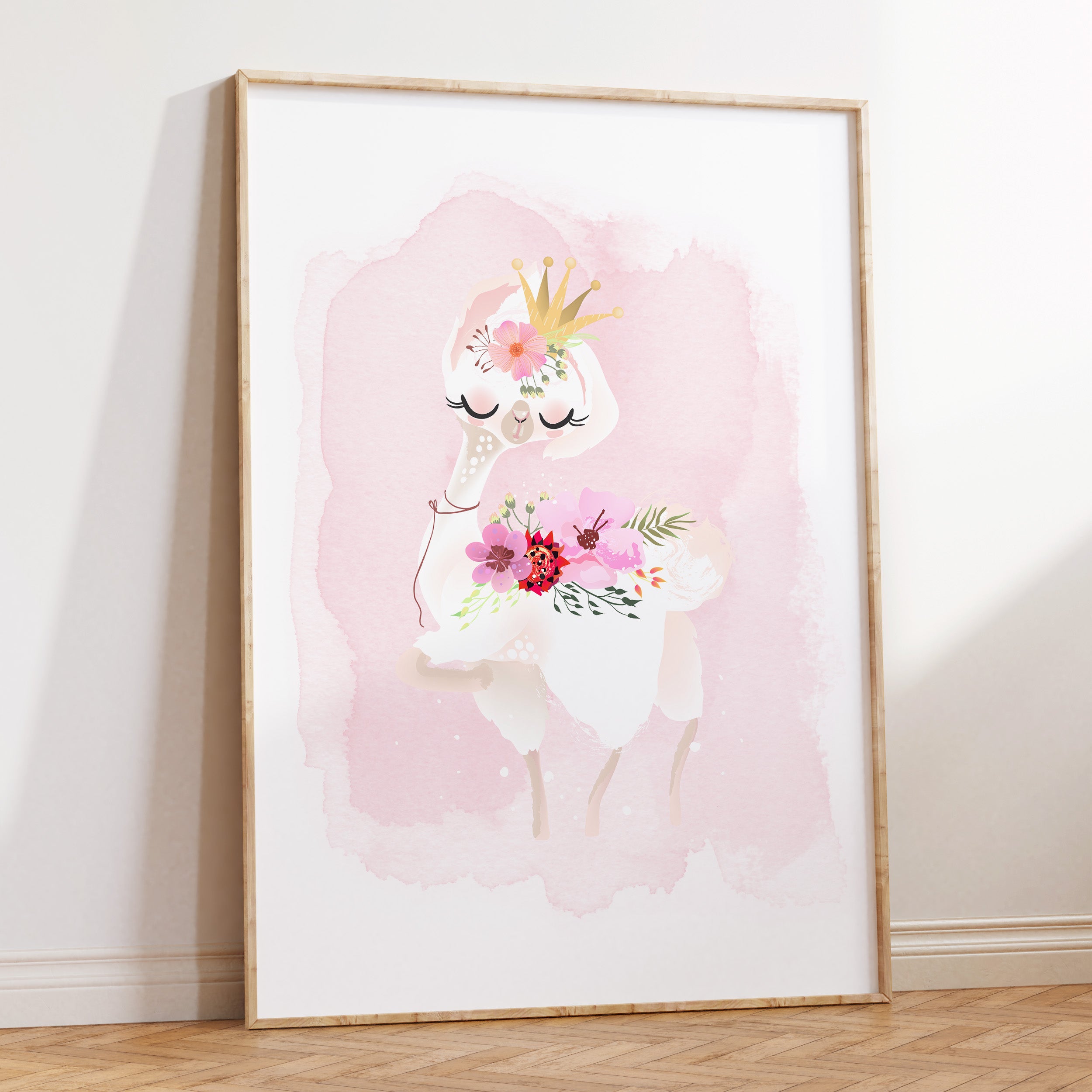 Floral Baby Llama Print