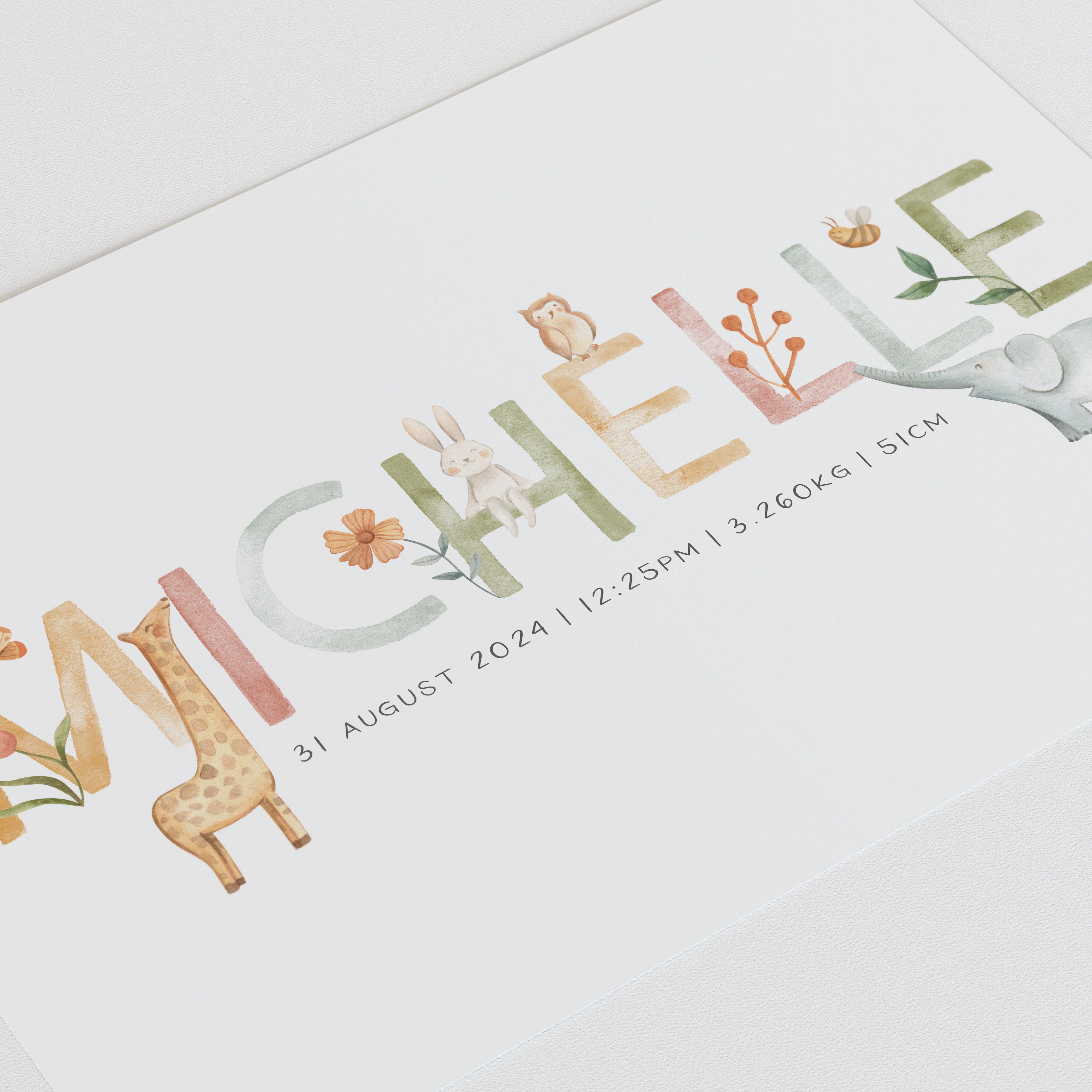 Safai Animal Nursery Wall Art Print Name