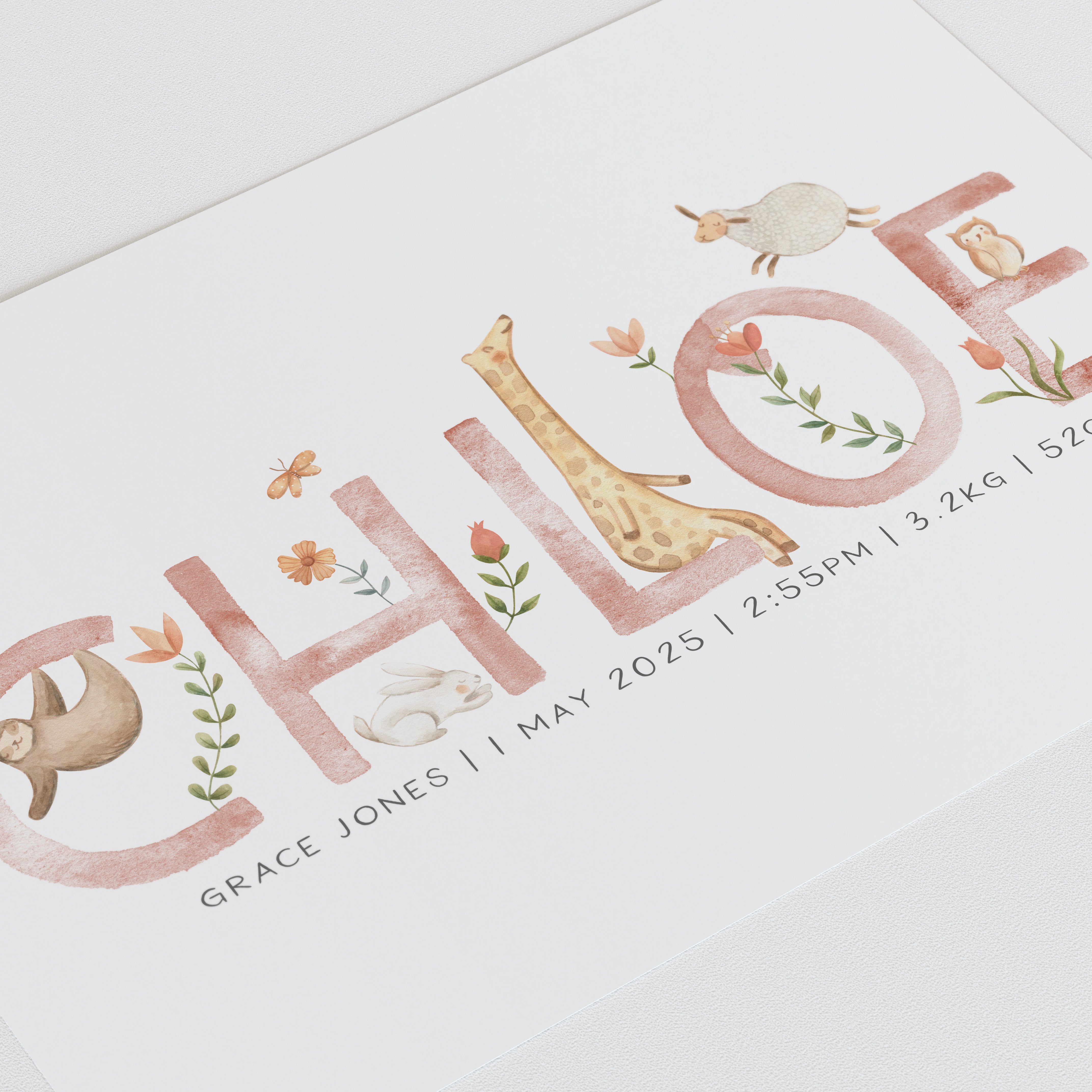 Floral Safari & Jungle Animal Name Print
