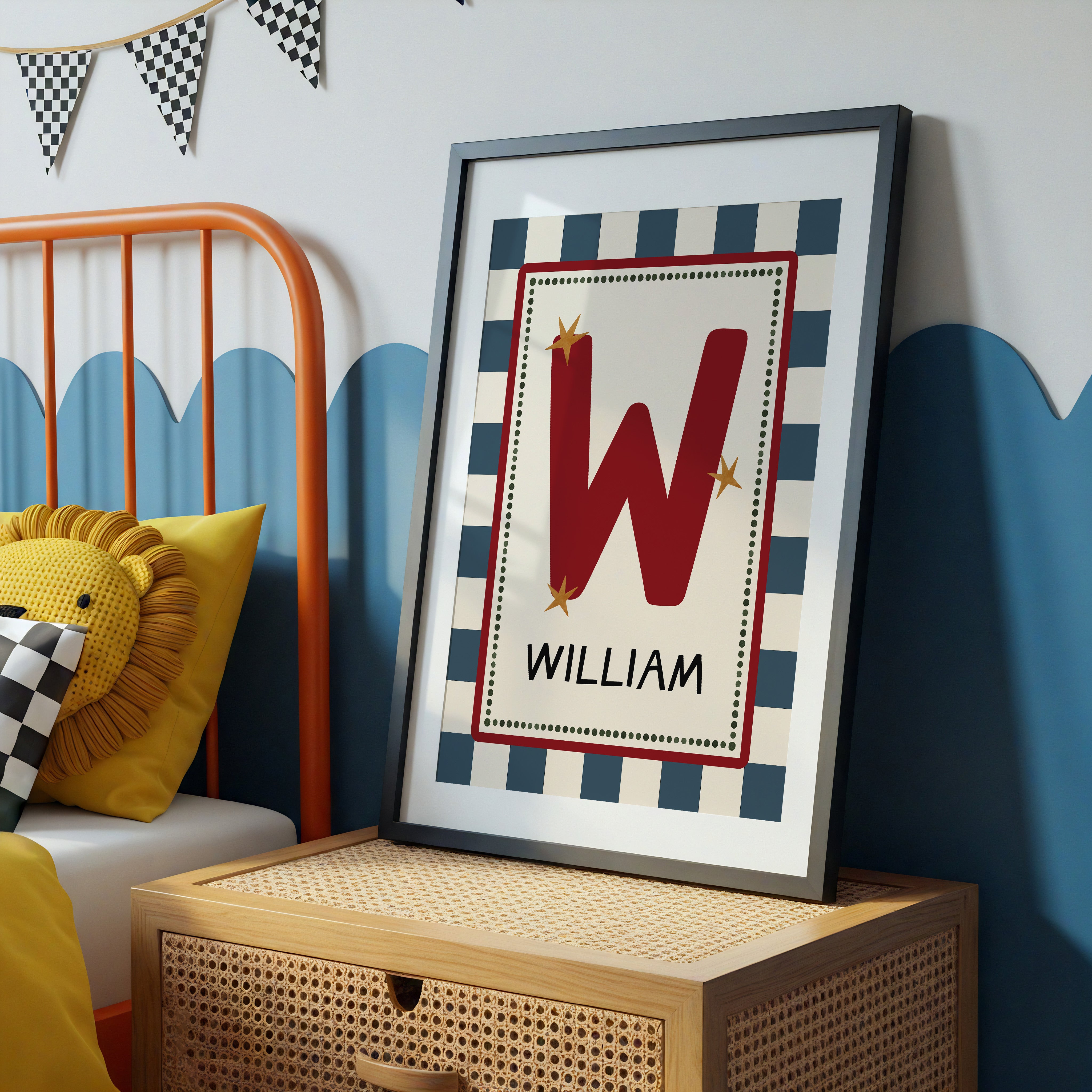 Blue Check Letter & Name Print