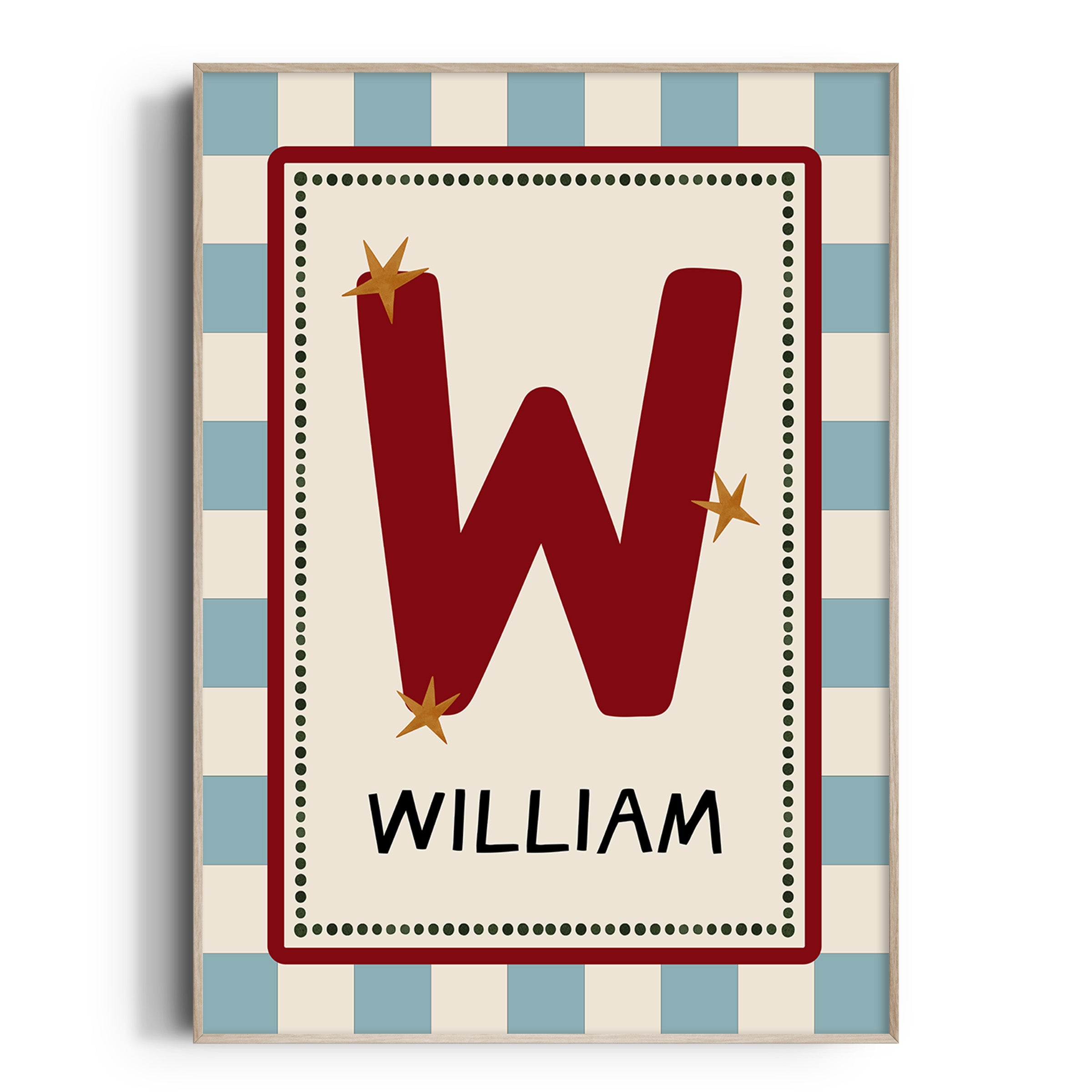 Blue Check Letter & Name Print