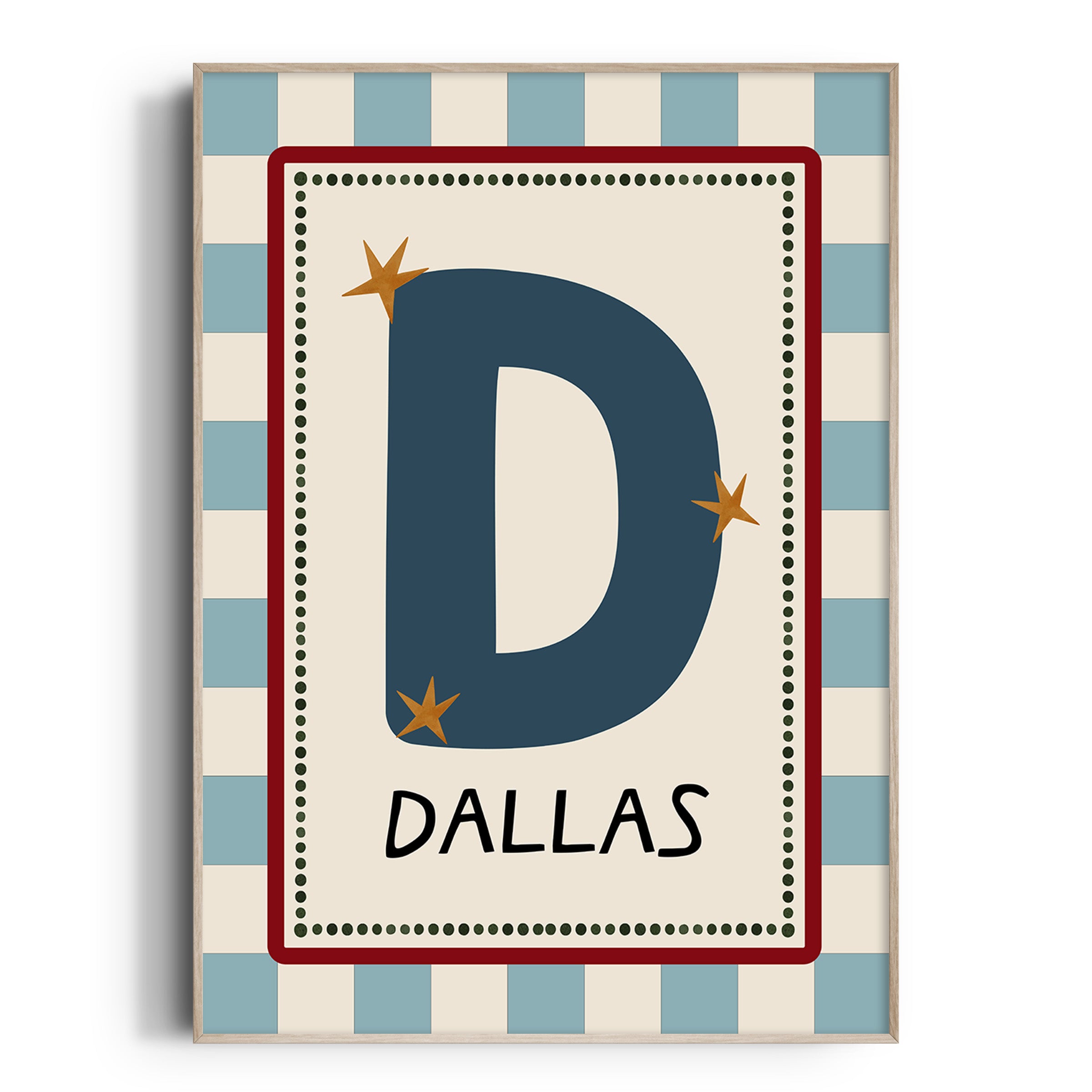 Blue Check Letter & Name Print