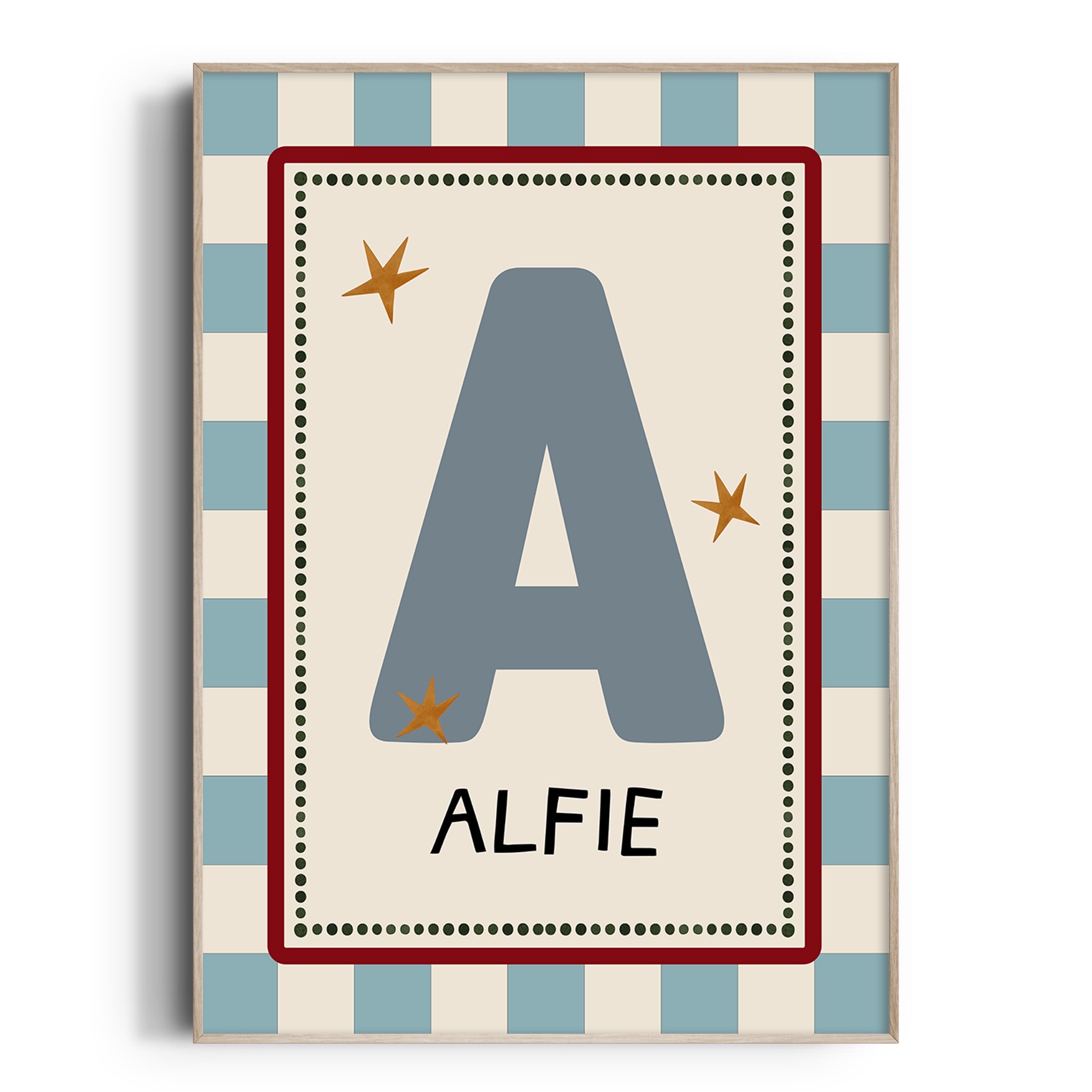 Blue Check Letter & Name Print