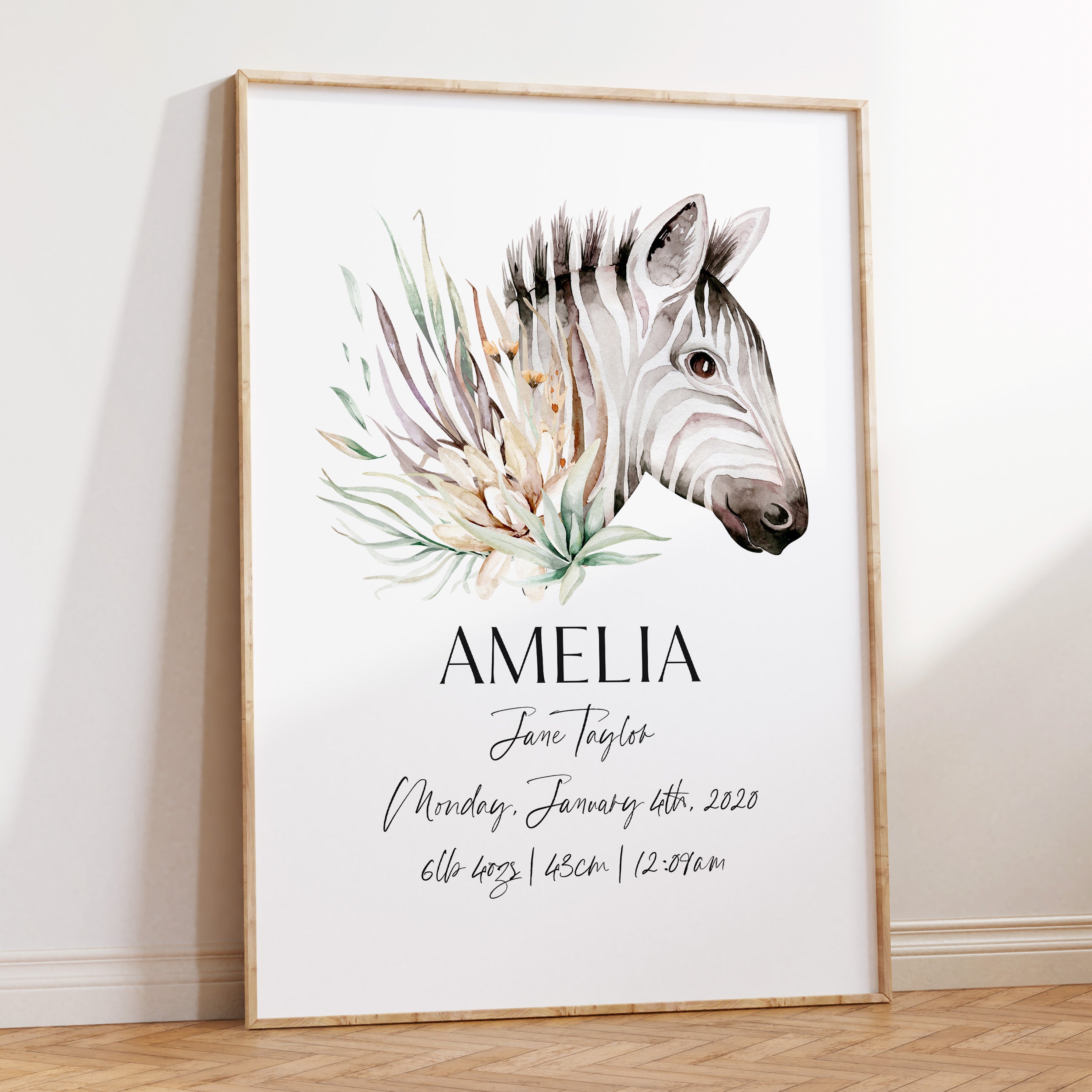 Safari Zebra Birth Print 2