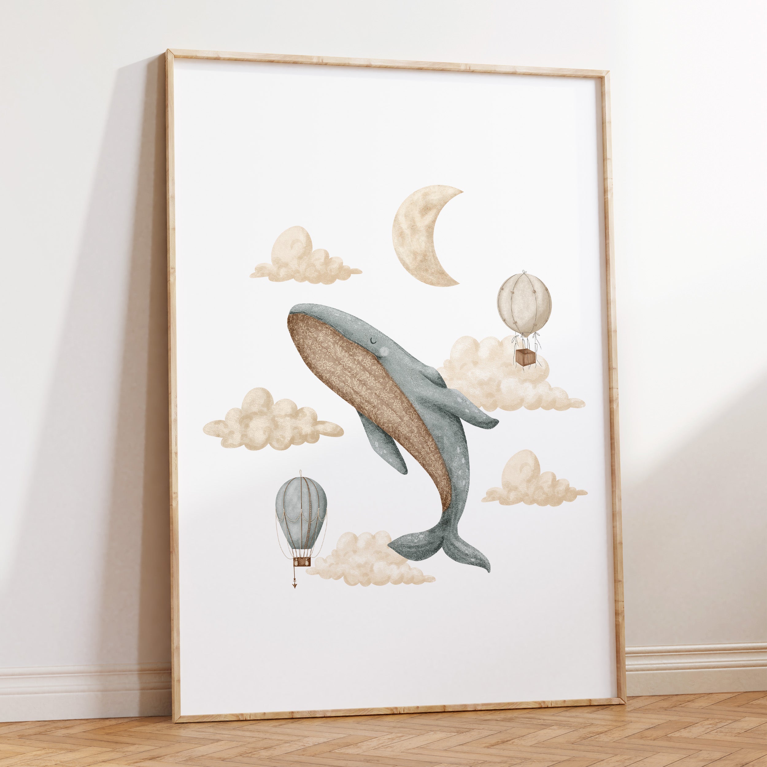 Boho Whale & Hot Air Balloon Print