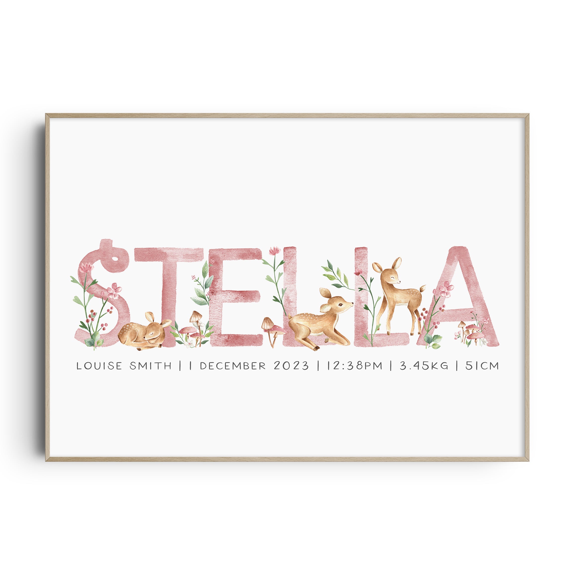 Baby Deers Name & Birth Print