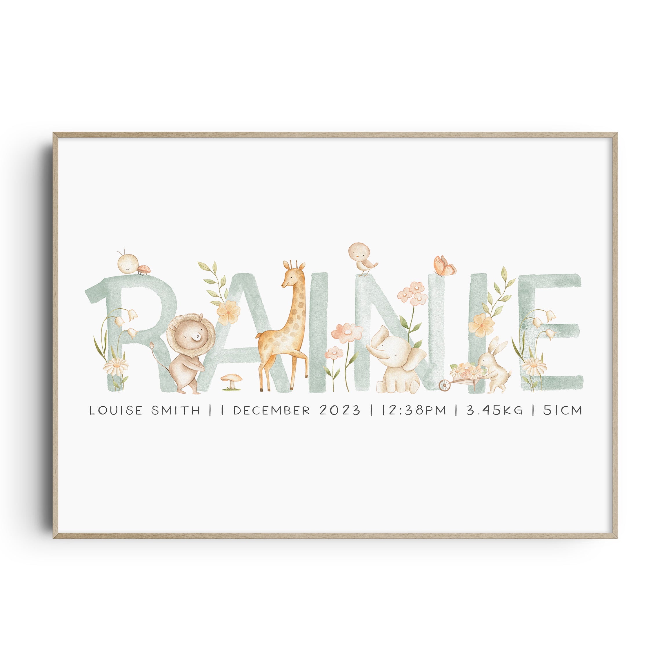 Spring Animals Name & Birth Print