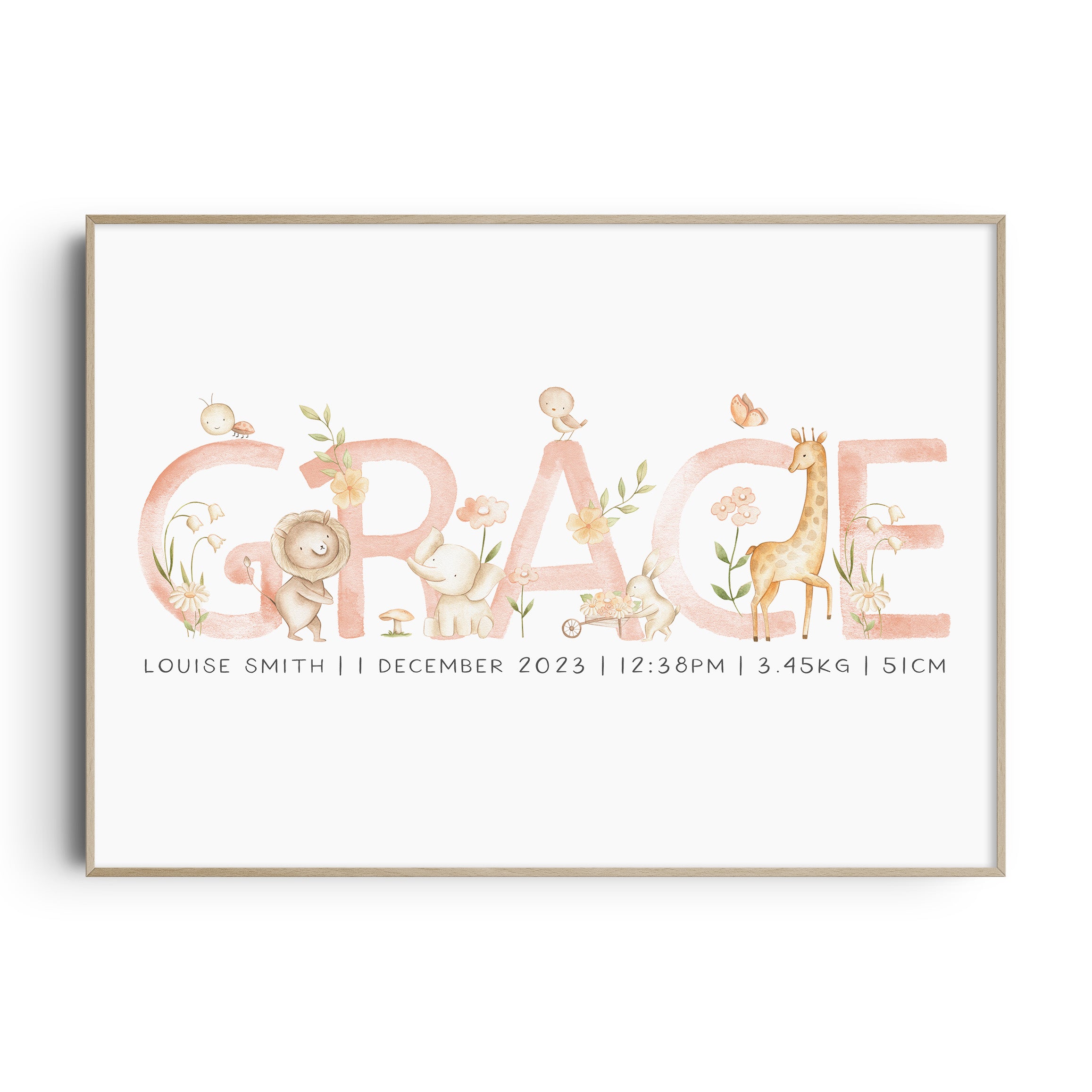 Spring Animals Name & Birth Print