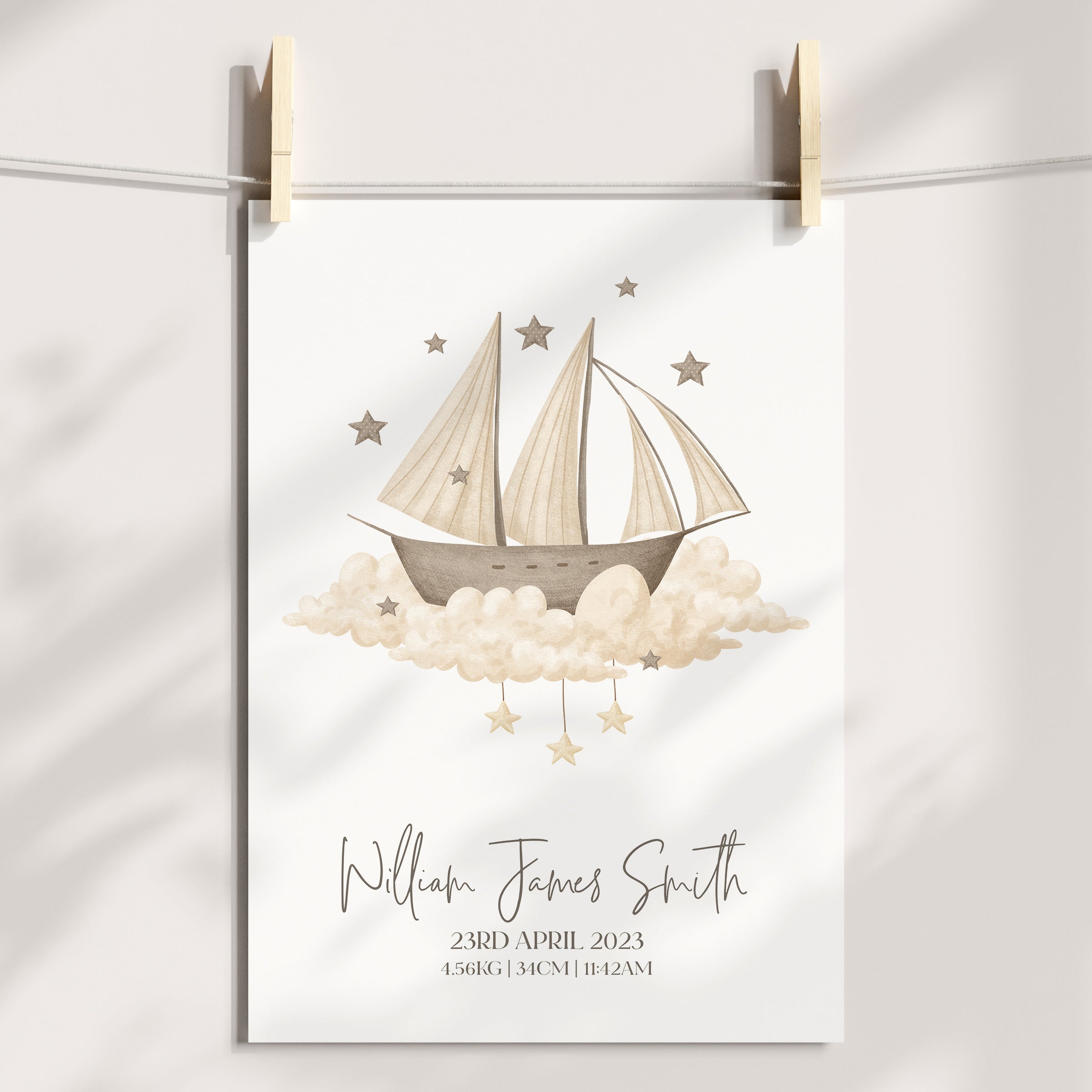 Vintage Ship Birth Print