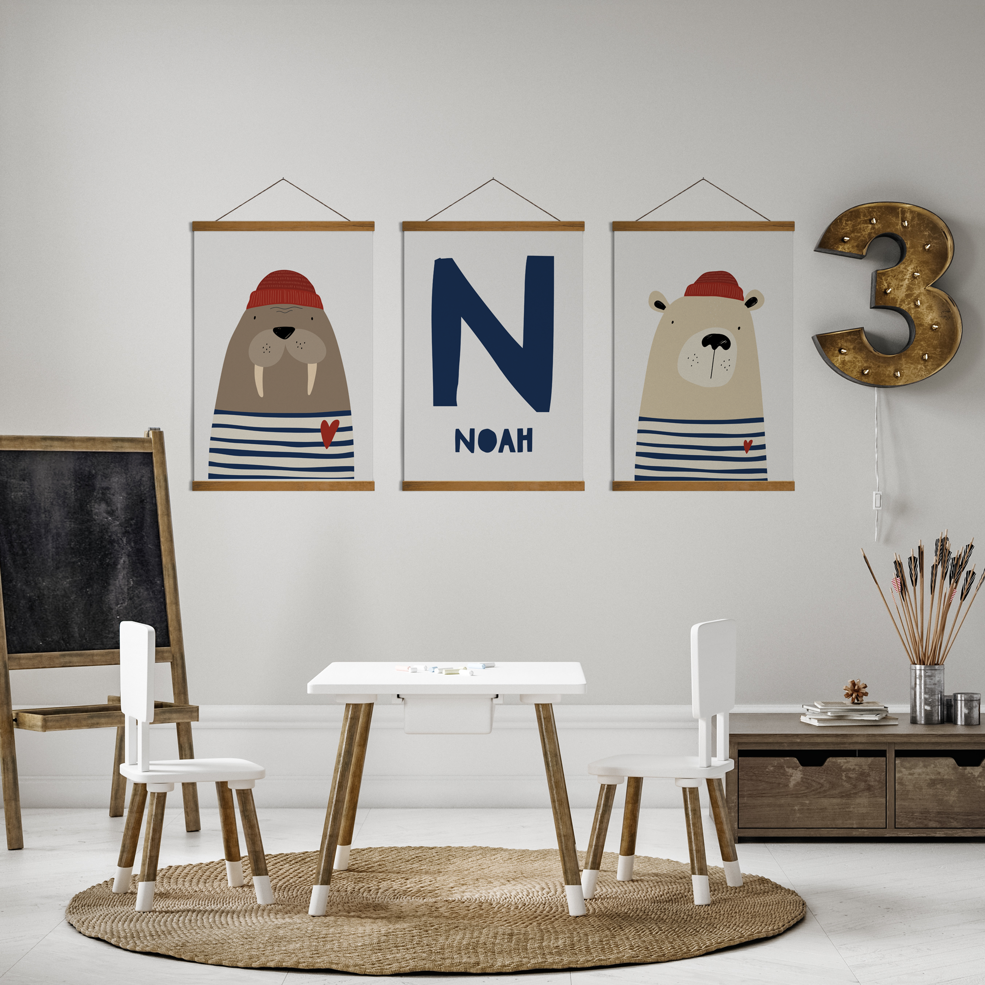 Walrus, Bear & Name Prints