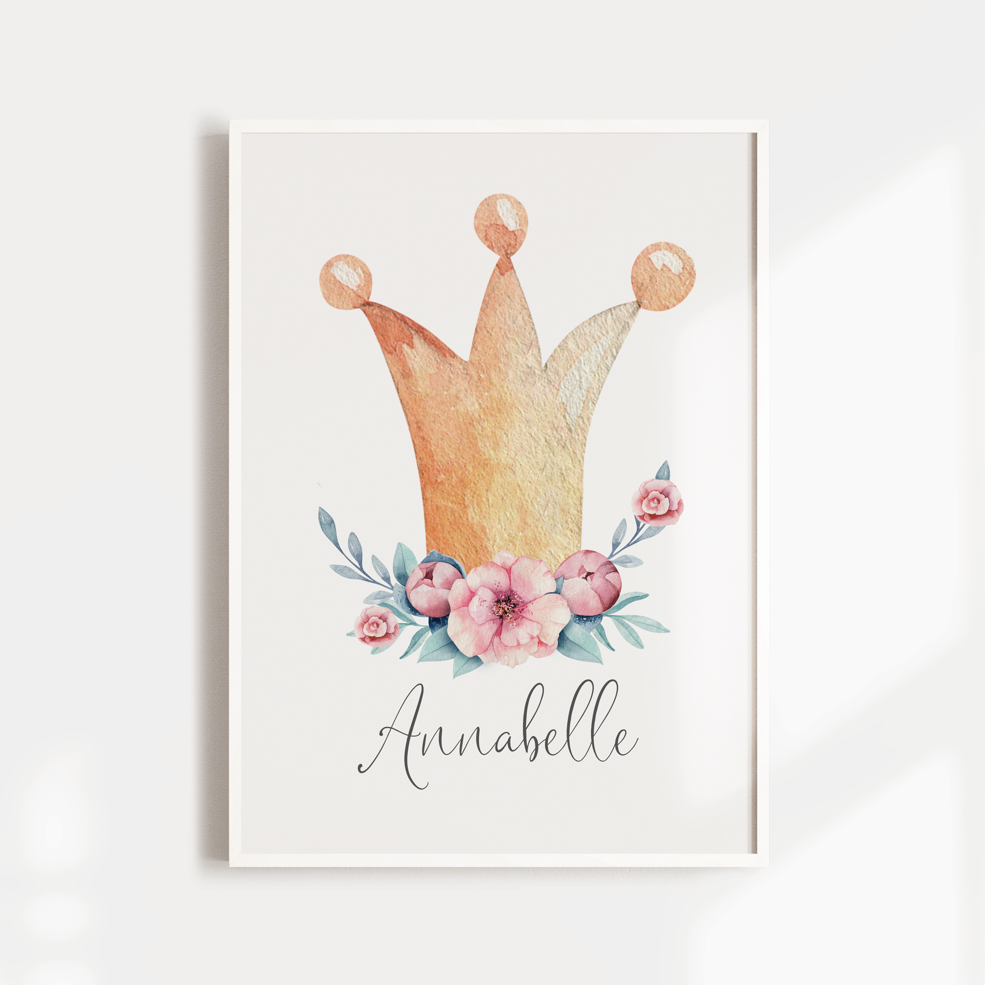 Pink Floral Watercolour Swans & Crown Name Prints