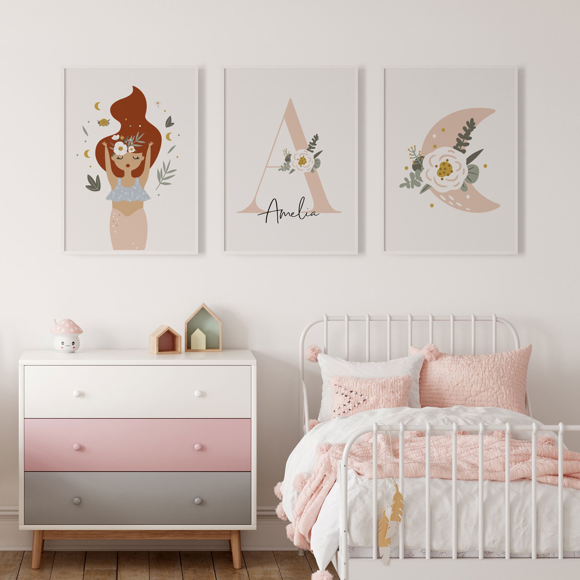 Mermaid, Moon & Name Print