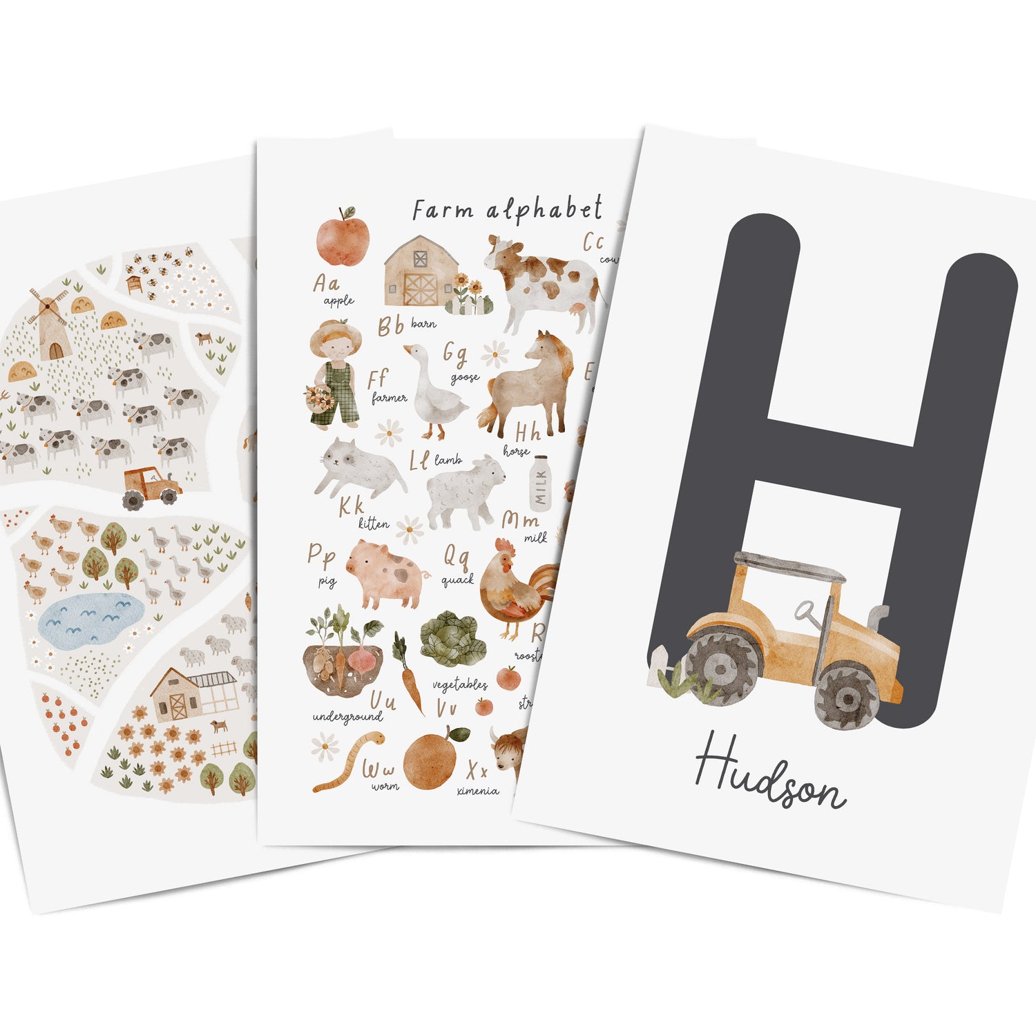 Farm Alphabet, Map & Name Prints