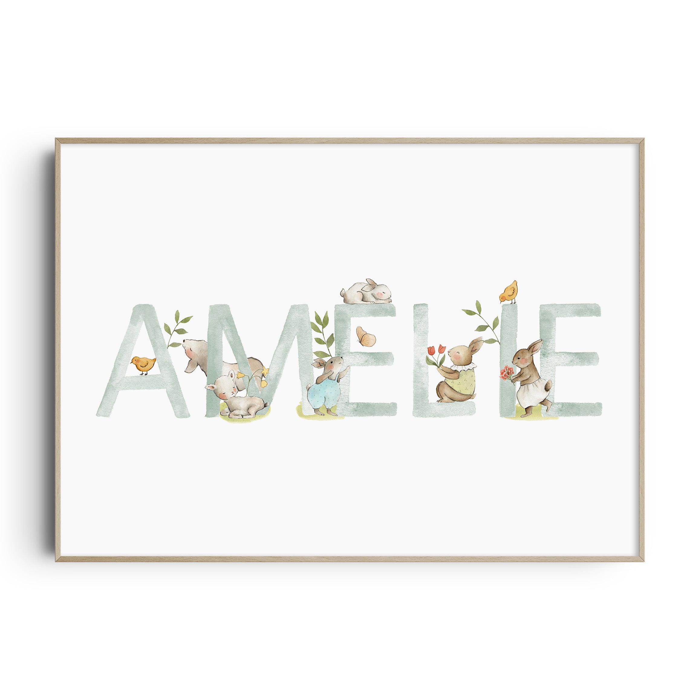 Spring Animals Name & Birth Print