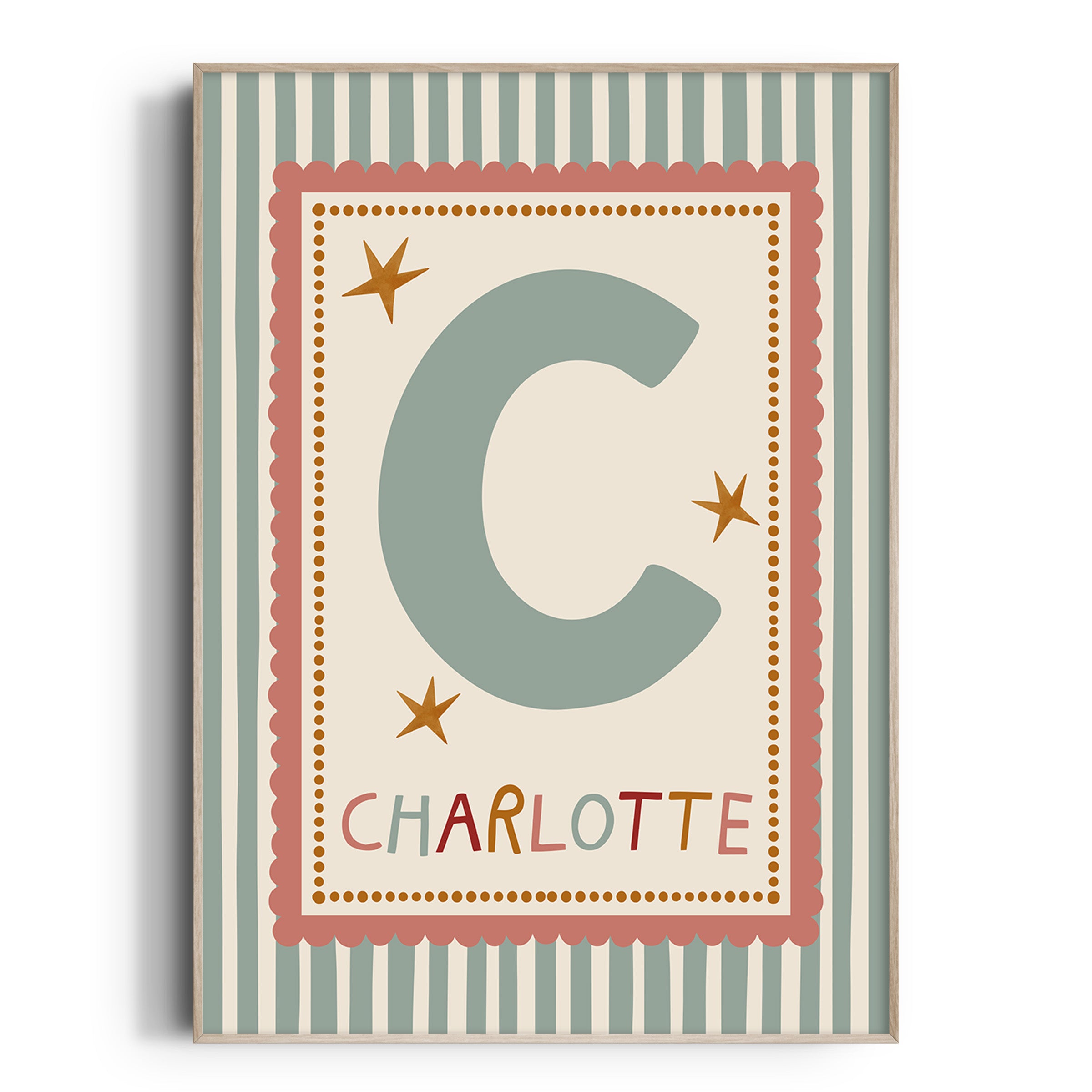 Pink Scallop Green Stripe Letter & Name Print