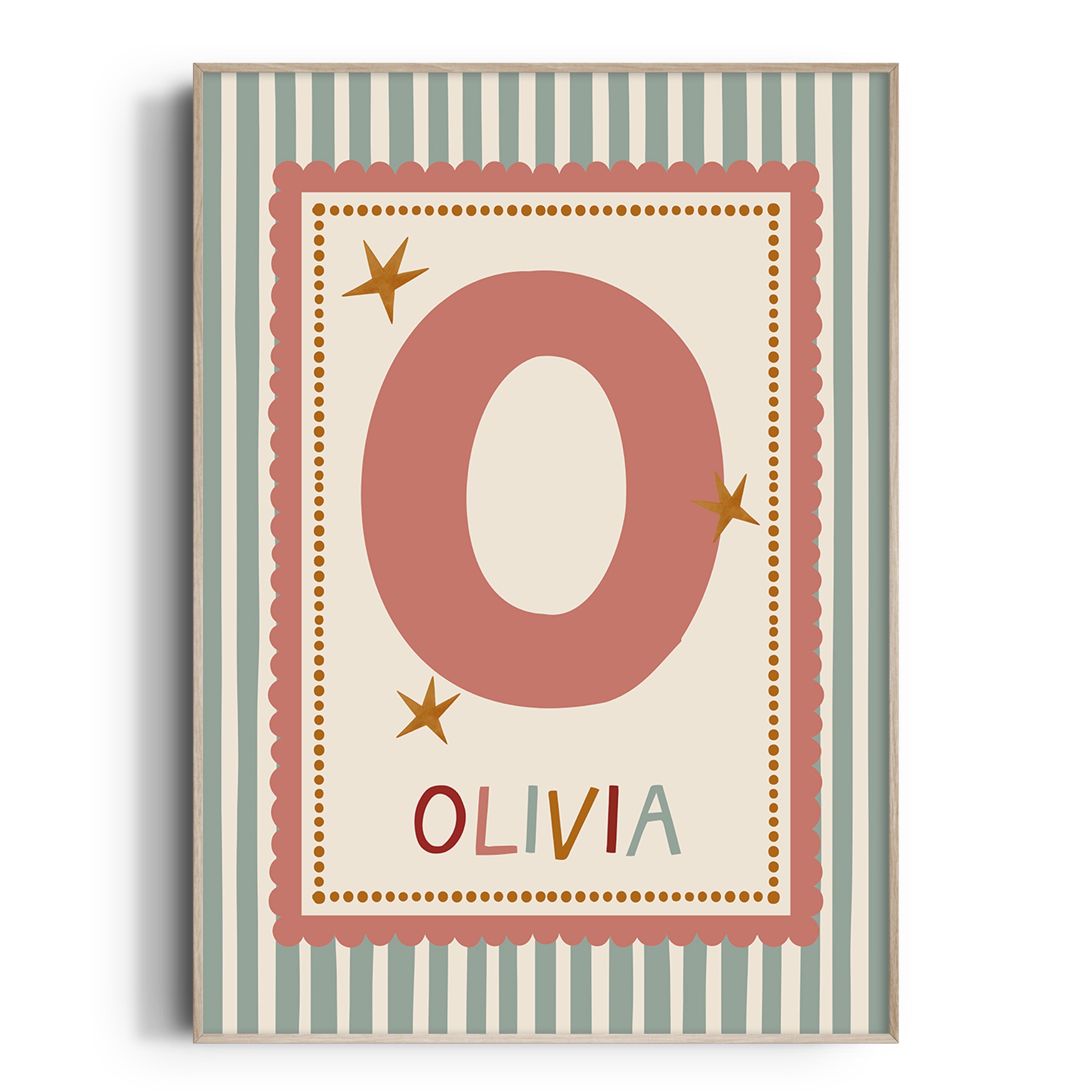 Pink Scallop Green Stripe Letter & Name Print