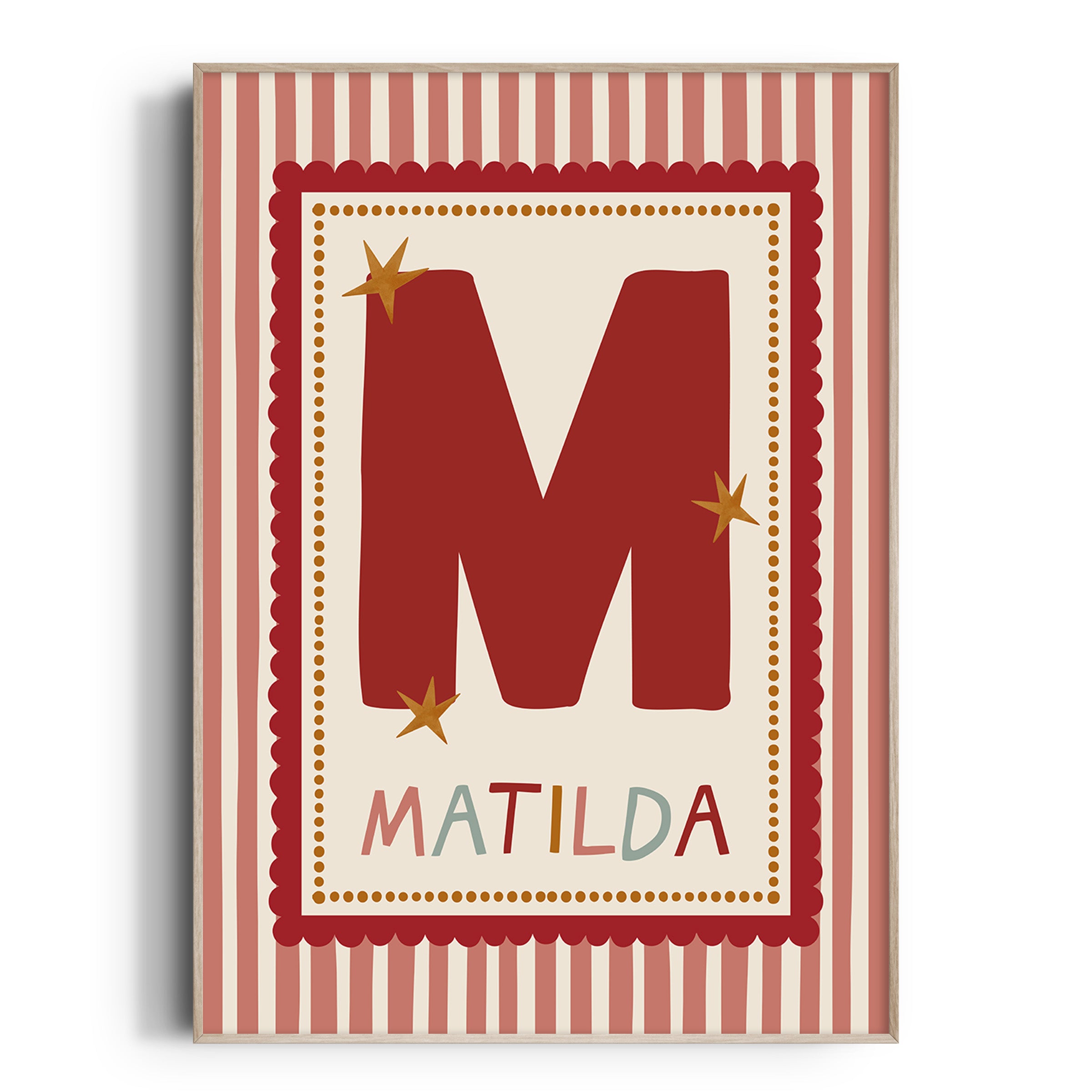 Red Scallop Pink Stripe Letter & Name Print