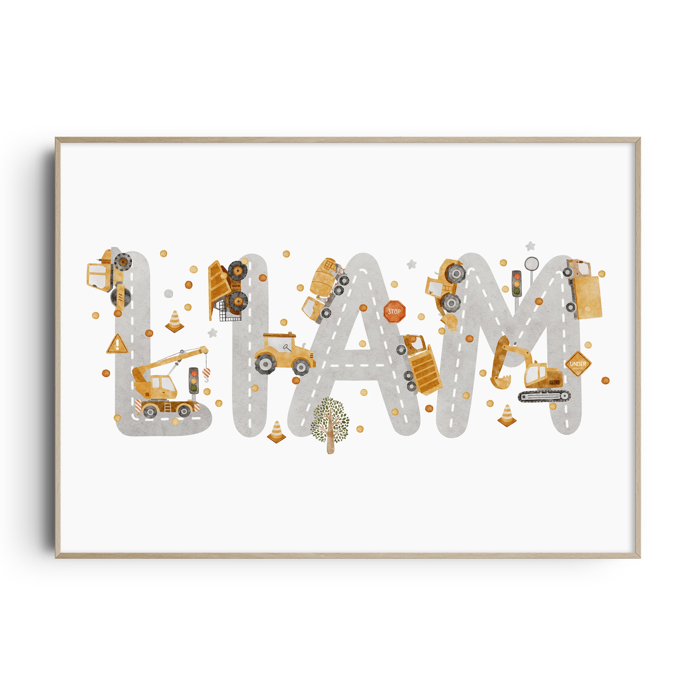 Construction Vehicle Nursery Wall Art Print Name